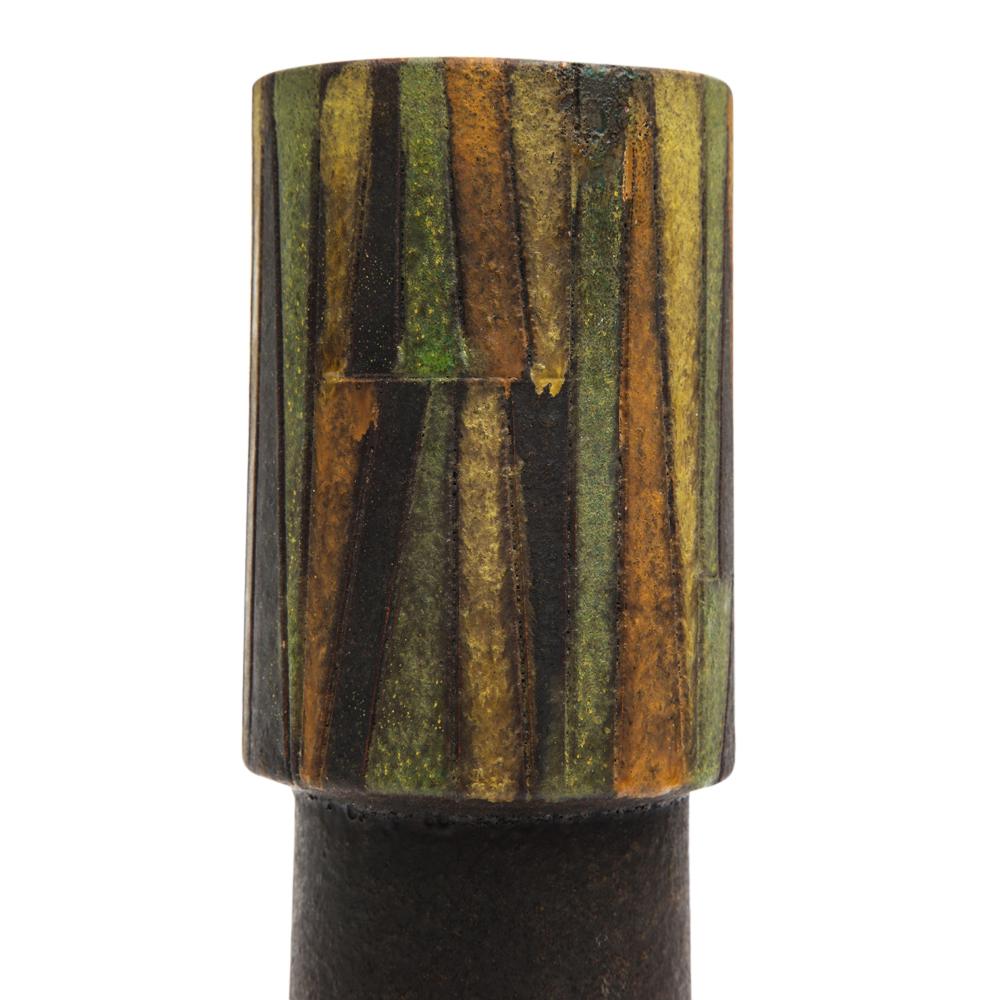 Glazed Bitossi Milano Moderna Vase, Ceramic, Green, Brown, Incised, Geometric, Signed For Sale