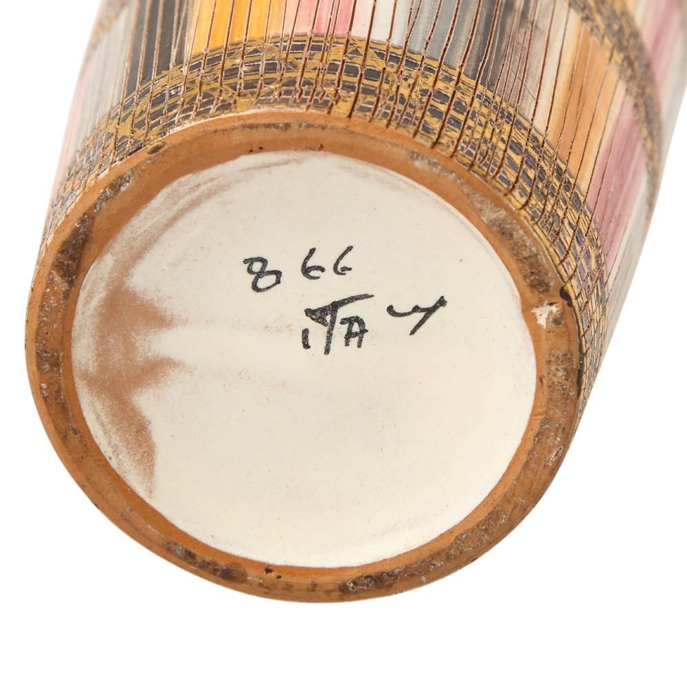 Bitossi Seta Vase, Ceramic, Pink, Gold and Blue, Signed 3