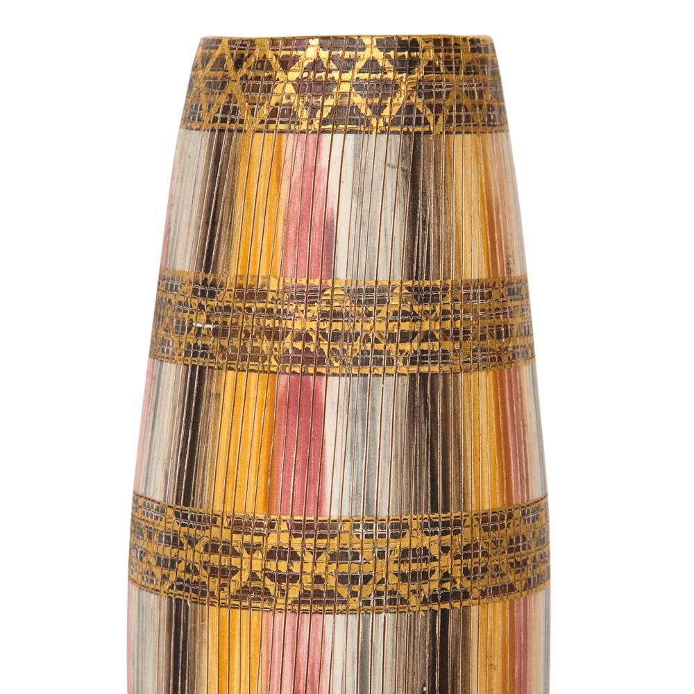Mid-20th Century Bitossi Seta Vase, Ceramic, Pink, Gold and Blue, Signed