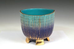 Bitossi Londi Pottery Italian Vintage Seta Deep Bowl Raymor Blue Turquoise Gold