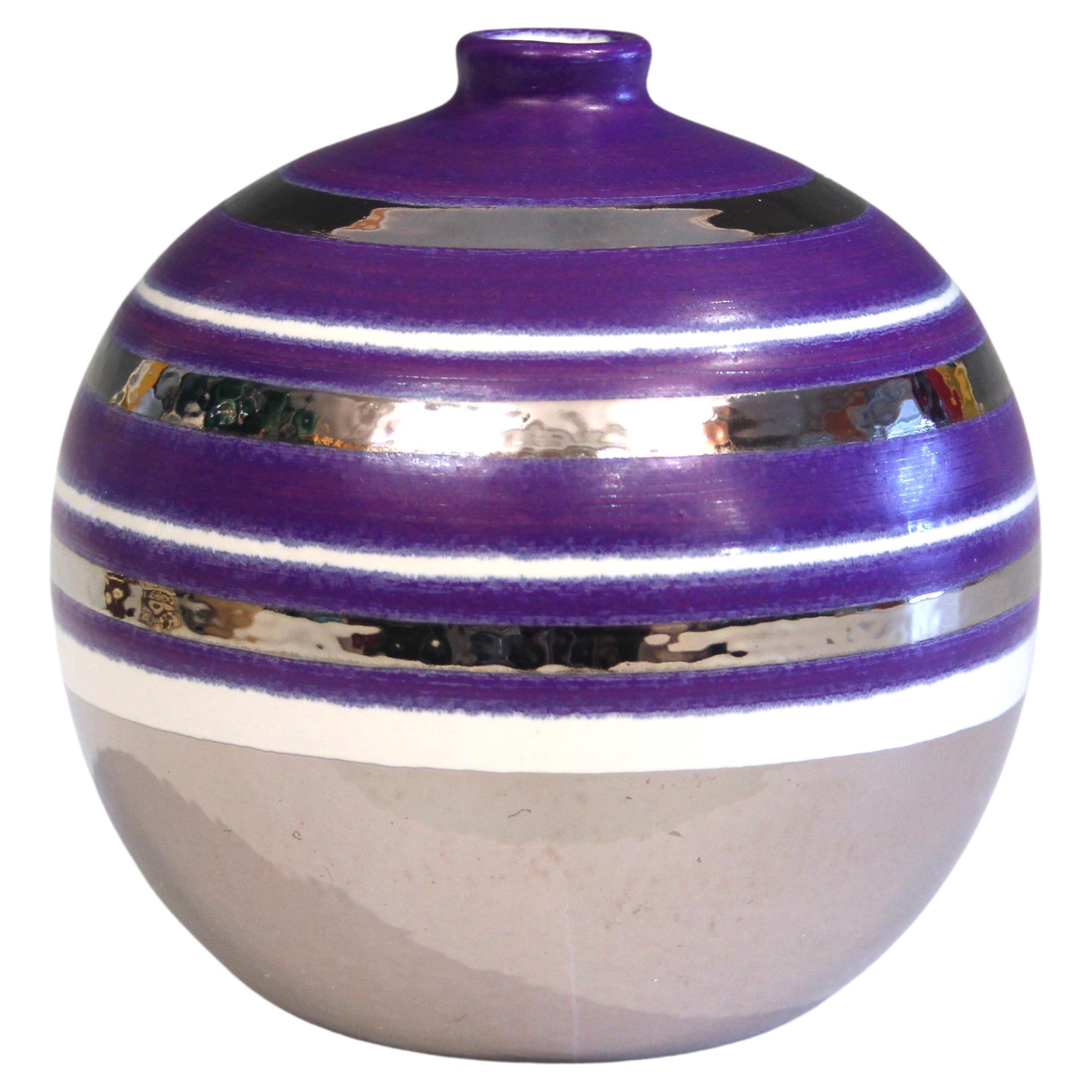 Bitossi Londi Raymor Striped Vase Italian Vintage MCM Pottery Label Platinum For Sale