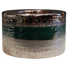 Vase Bitossi Londi Raymor vintage italien en poterie MCM avec étiquettes en platine métallique