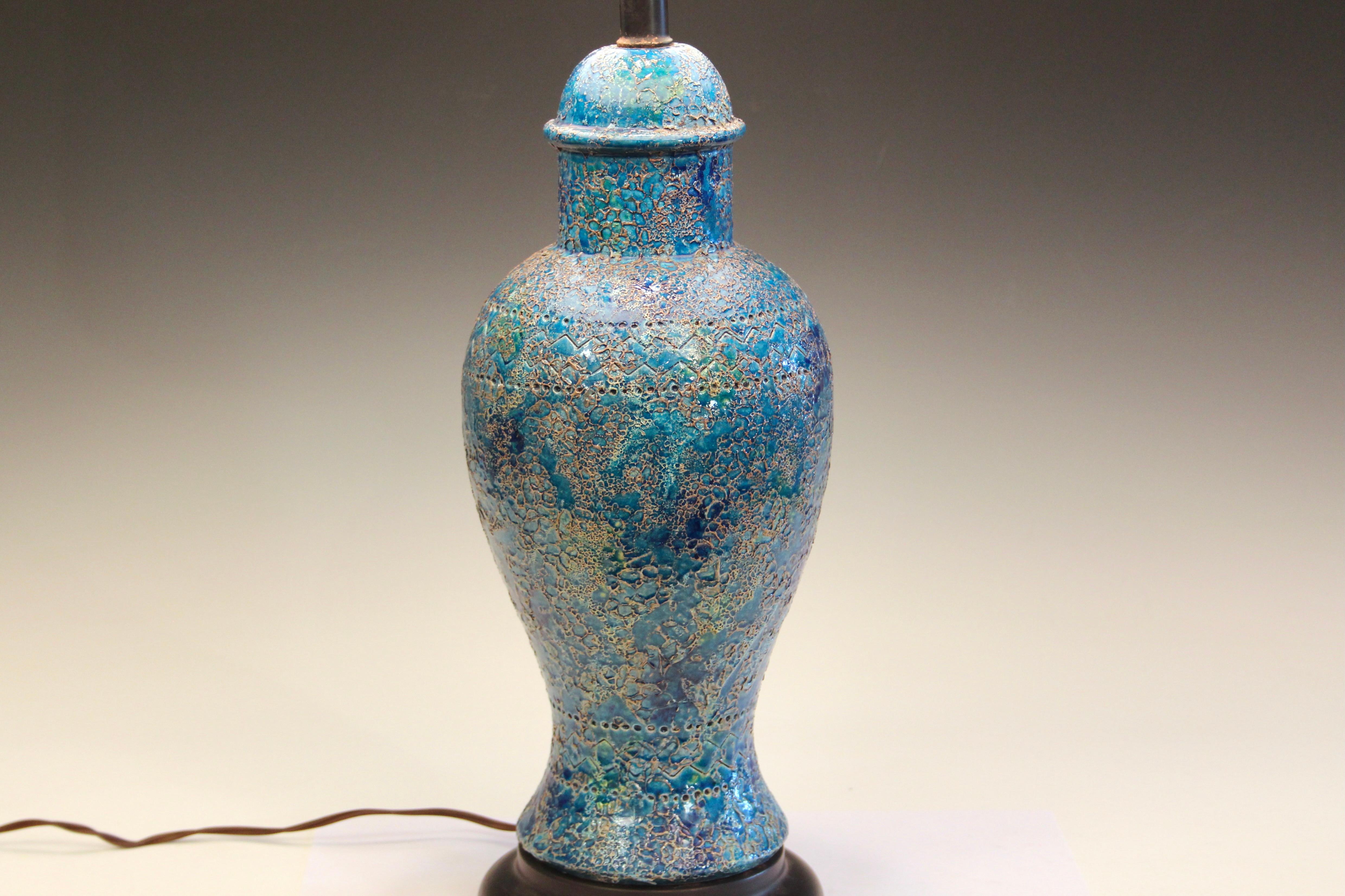 Mid-Century Modern Bitossi Londi Raymor Vintage Italian Pottery Lamp Blue Cinese Mid Century 1960's