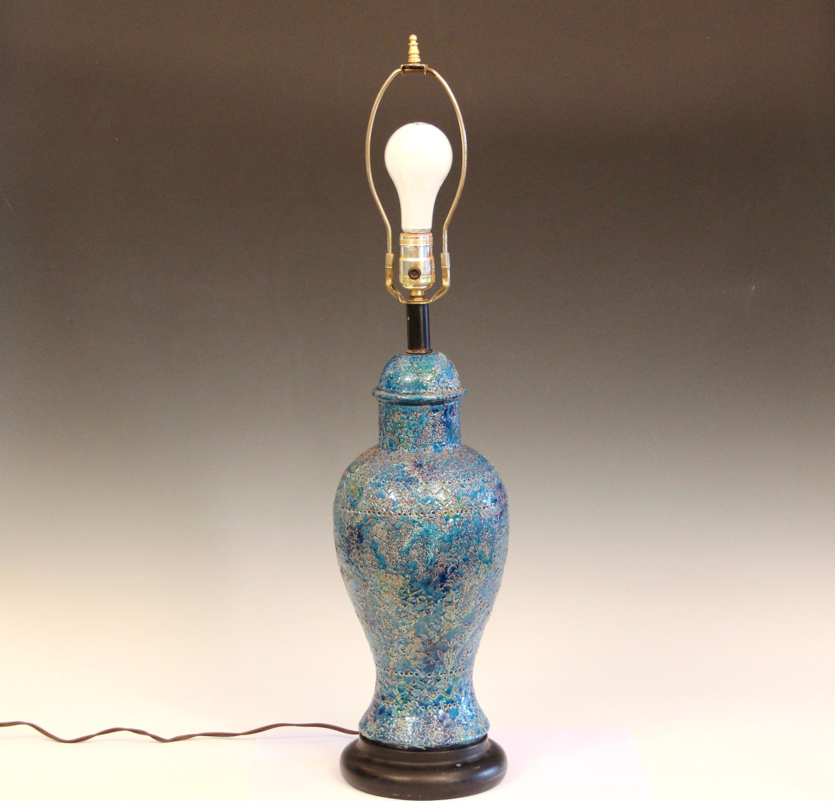 Turned Bitossi Londi Raymor Vintage Italian Pottery Lamp Blue Cinese Mid Century 1960's