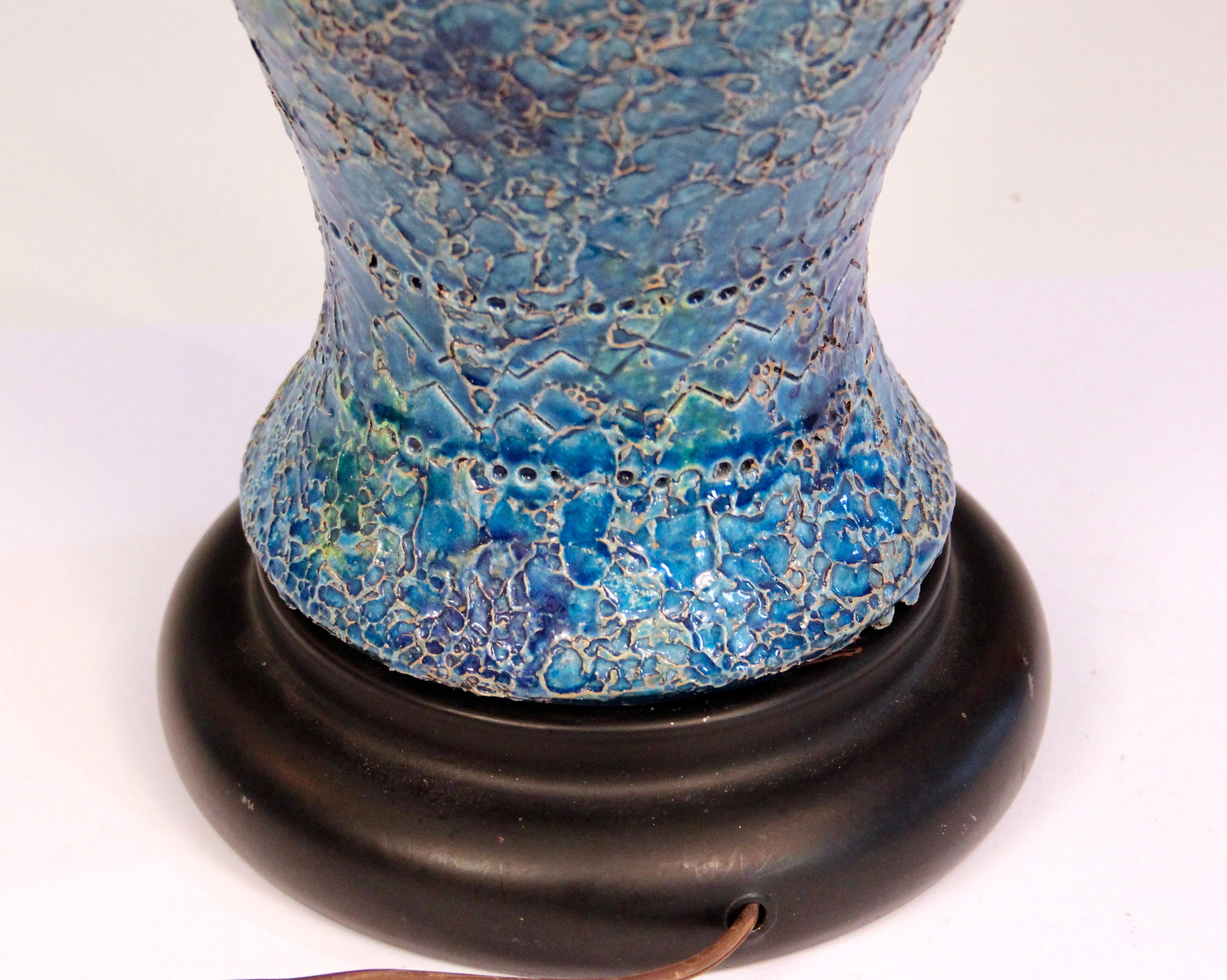 Bitossi Londi Raymor Vintage Italian Pottery Lamp Blue Cinese Mid Century 1960's 1