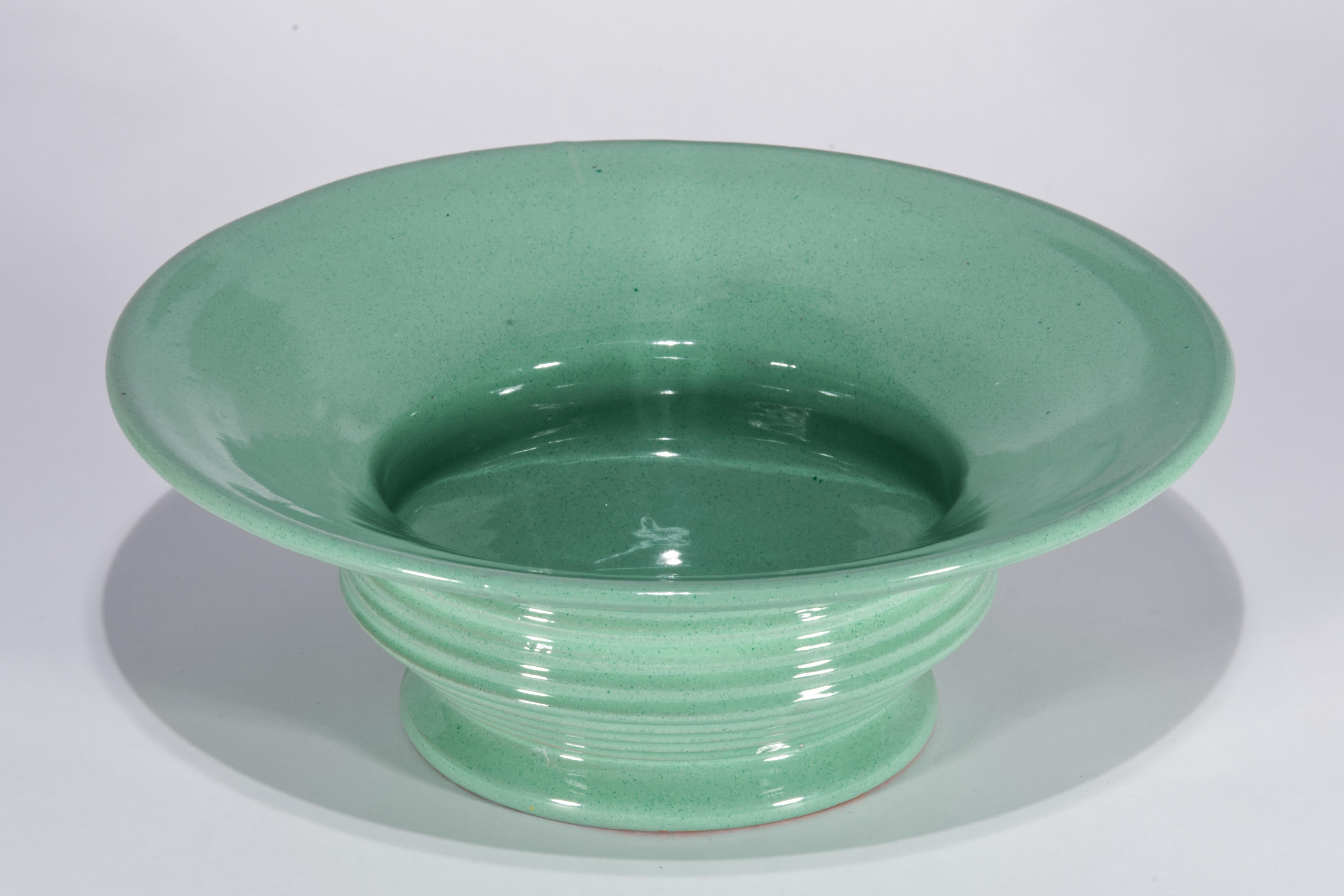 Bitossi Majolika Teal Keramik Schale Vase Tafelaufsatz, Italien 1950er-1960er (Moderne der Mitte des Jahrhunderts) im Angebot