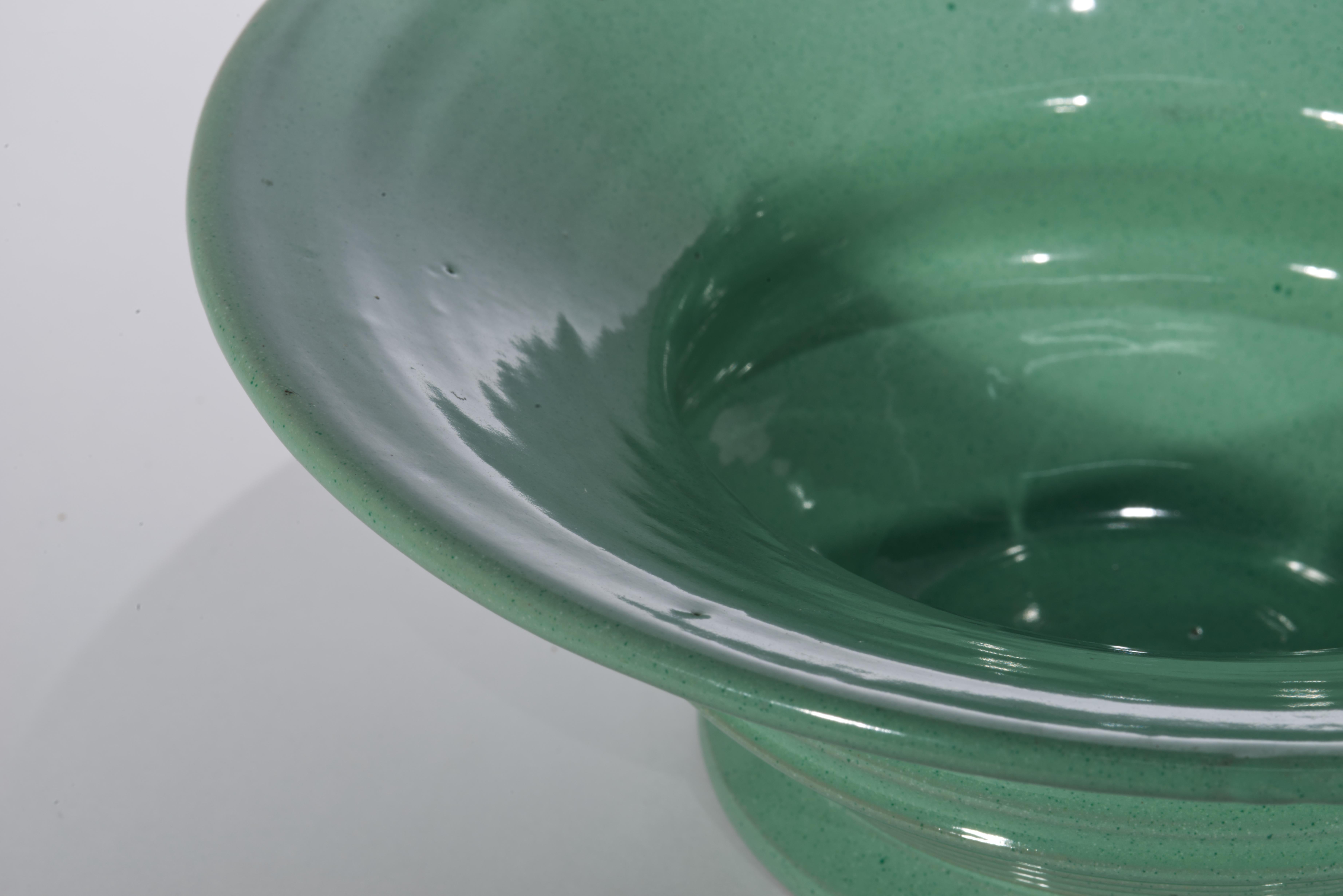 Bitossi Majolika Teal Keramik Schale Vase Tafelaufsatz, Italien 1950er-1960er (Glasiert) im Angebot