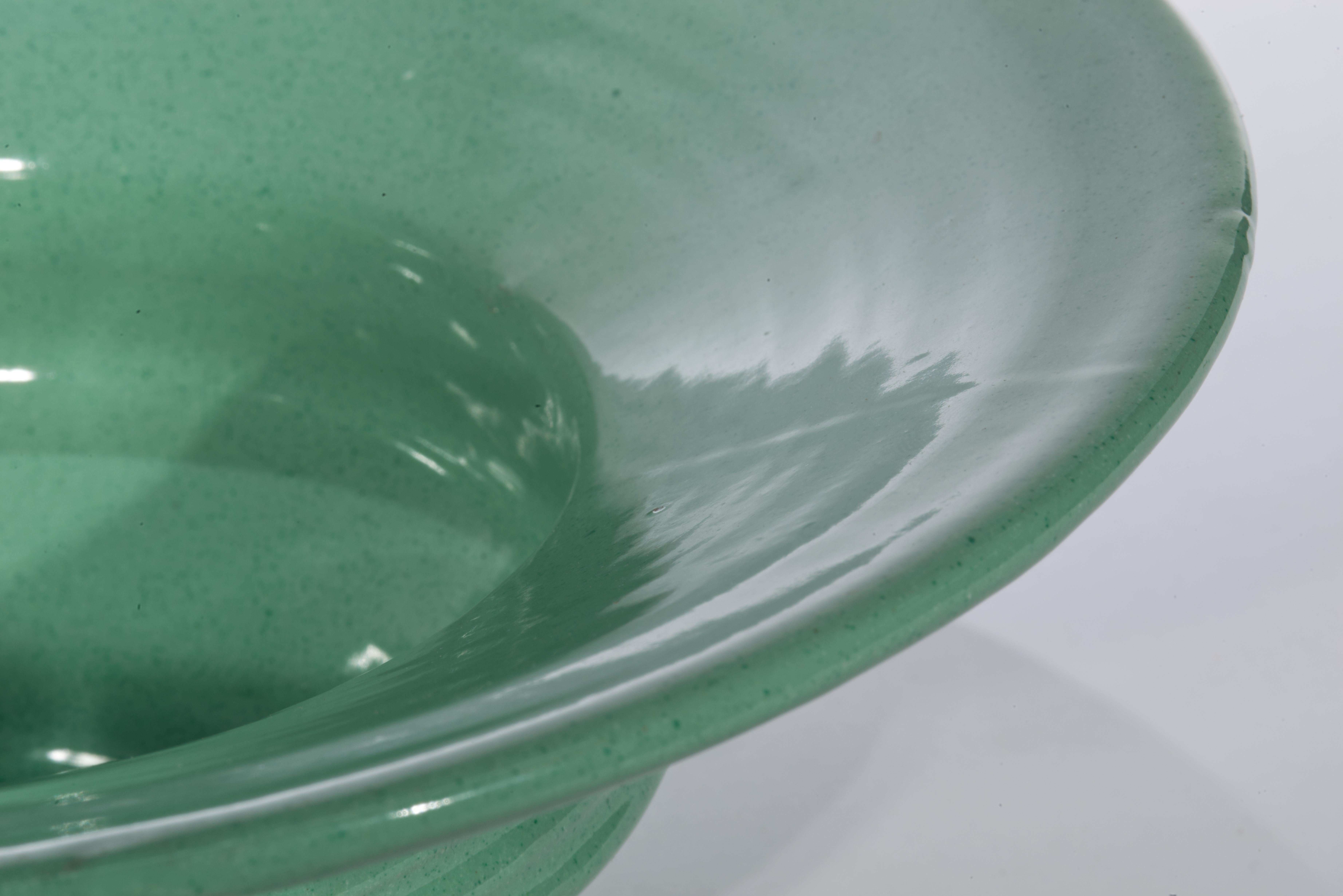 Bitossi Majolika Teal Keramik Schale Vase Tafelaufsatz, Italien 1950er-1960er im Zustand „Gut“ im Angebot in Clifton Springs, NY