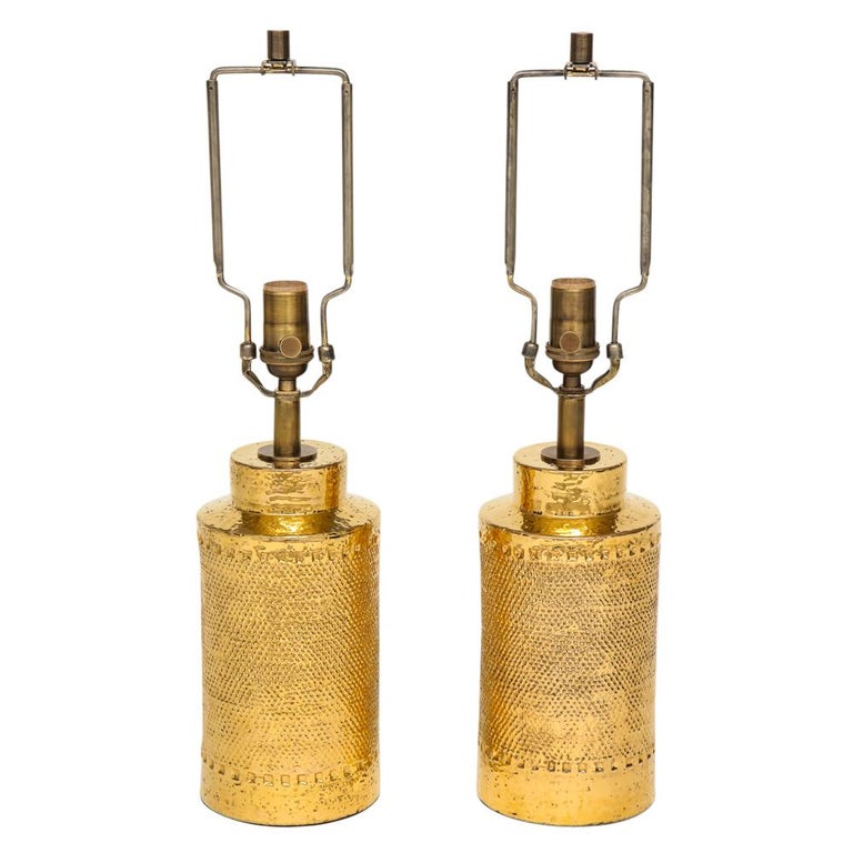 Mid-Century Modern Bitossi Lamps, Ceramic, 24K Metallic Gold, Signed For Sale