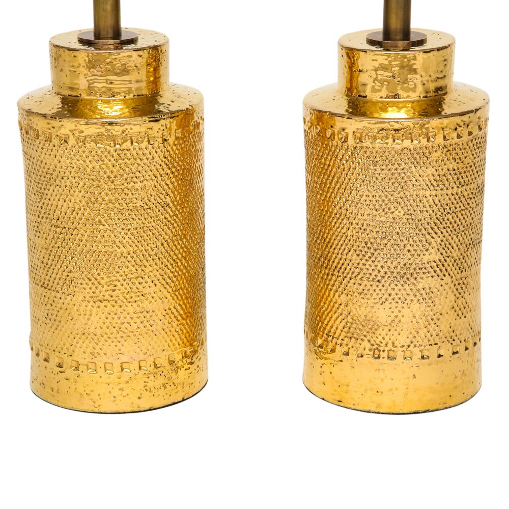 Italian Bitossi Lamps, Ceramic, 24K Metallic Gold, Textured, Signed For Sale