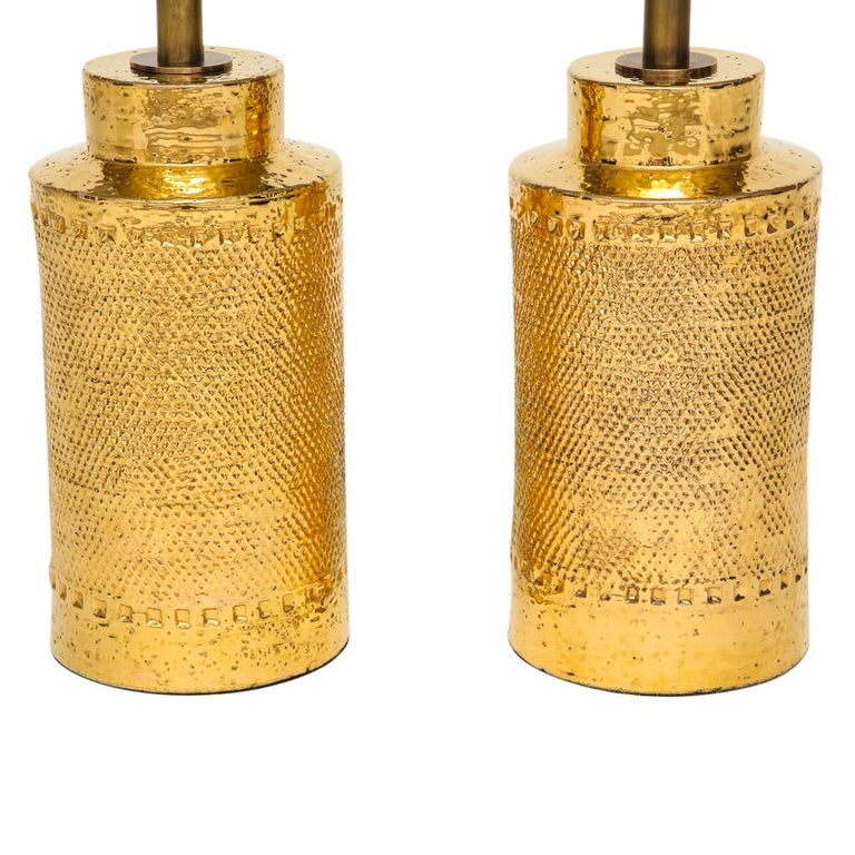 Italian Bitossi Lamps, Ceramic, 24K Metallic Gold, Signed For Sale