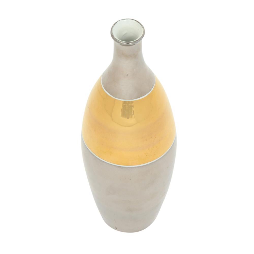 Mid-Century Modern Alvino Bagni Vase, Ceramic, Metallic Platinum, Gold, Signed For Sale