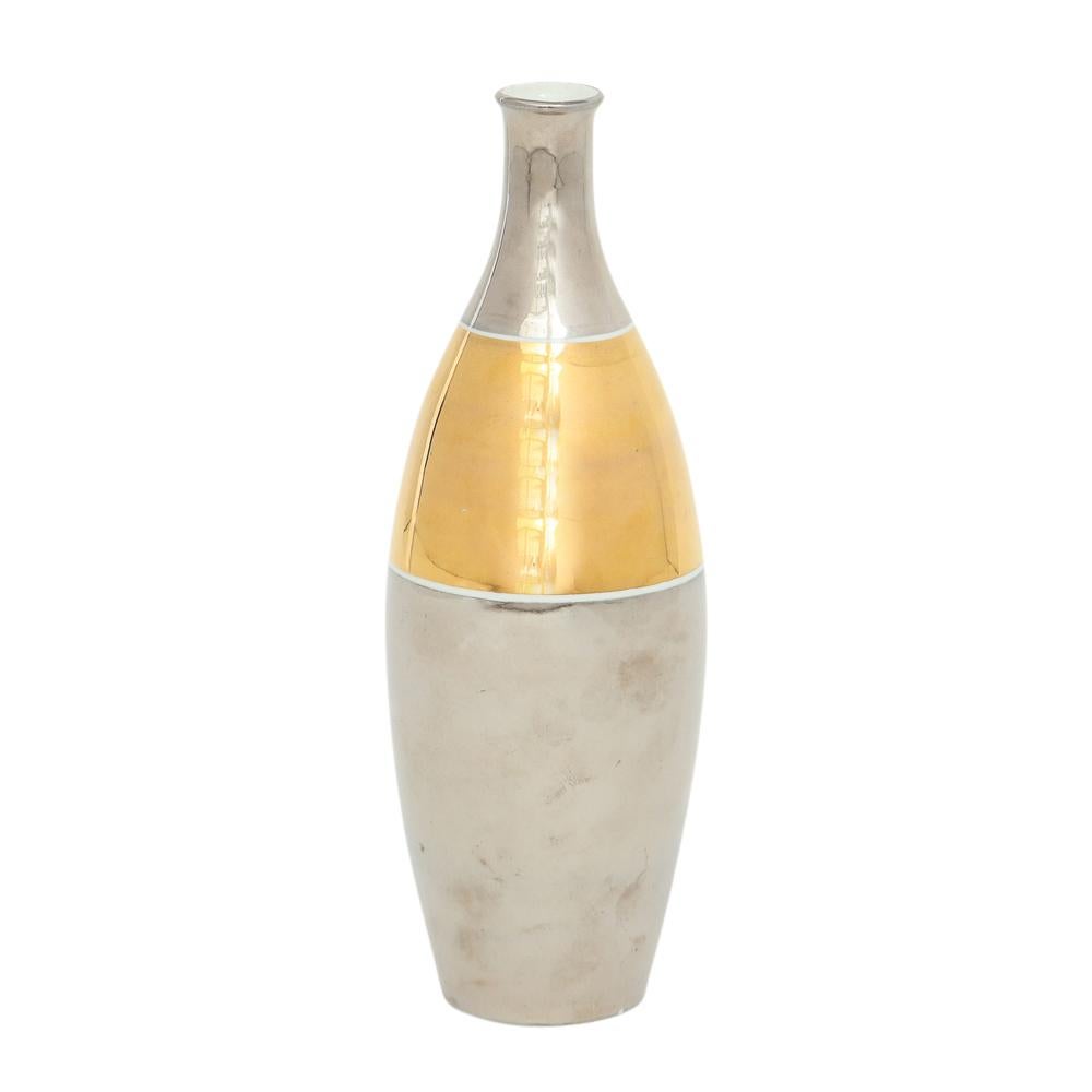 Italian Alvino Bagni Vase, Ceramic, Metallic Platinum, Gold, Signed For Sale