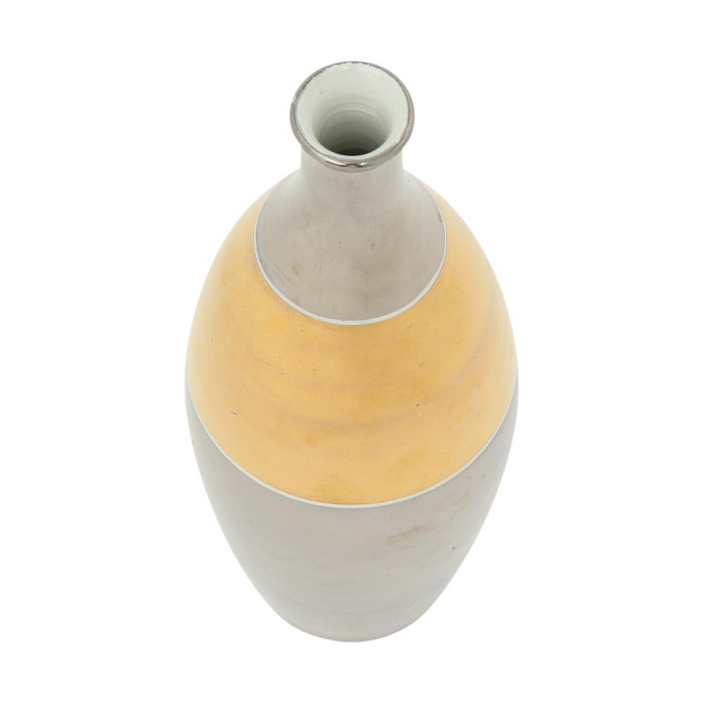 Glazed Alvino Bagni Vase, Ceramic, Metallic Platinum, Gold, Signed For Sale