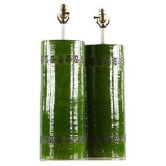 Bitossi Mid-Century Green Pottery Lamps, Pair