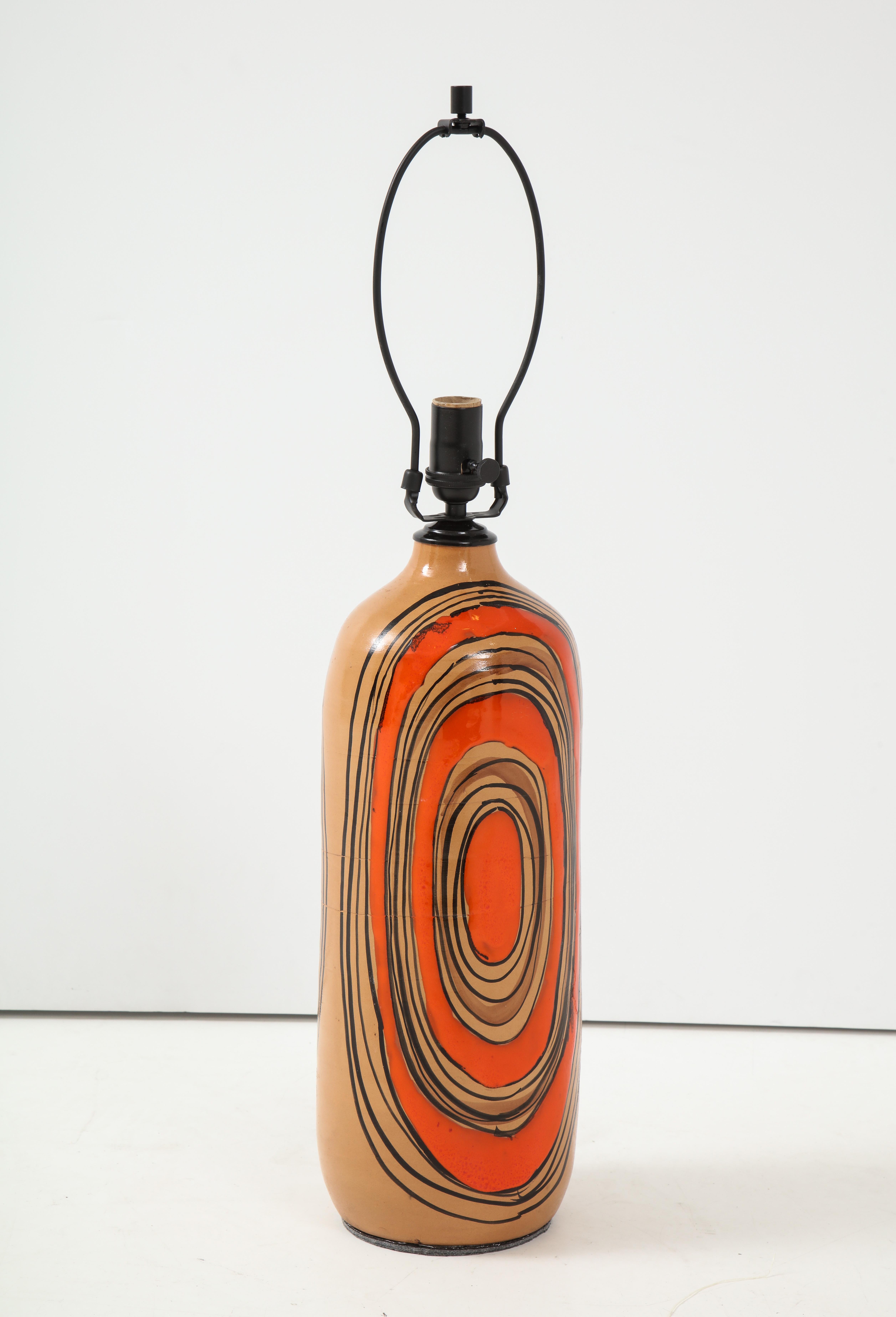 Mid-Century Modern Bitossi Modernist Orange Glazed Ceramic Lamps