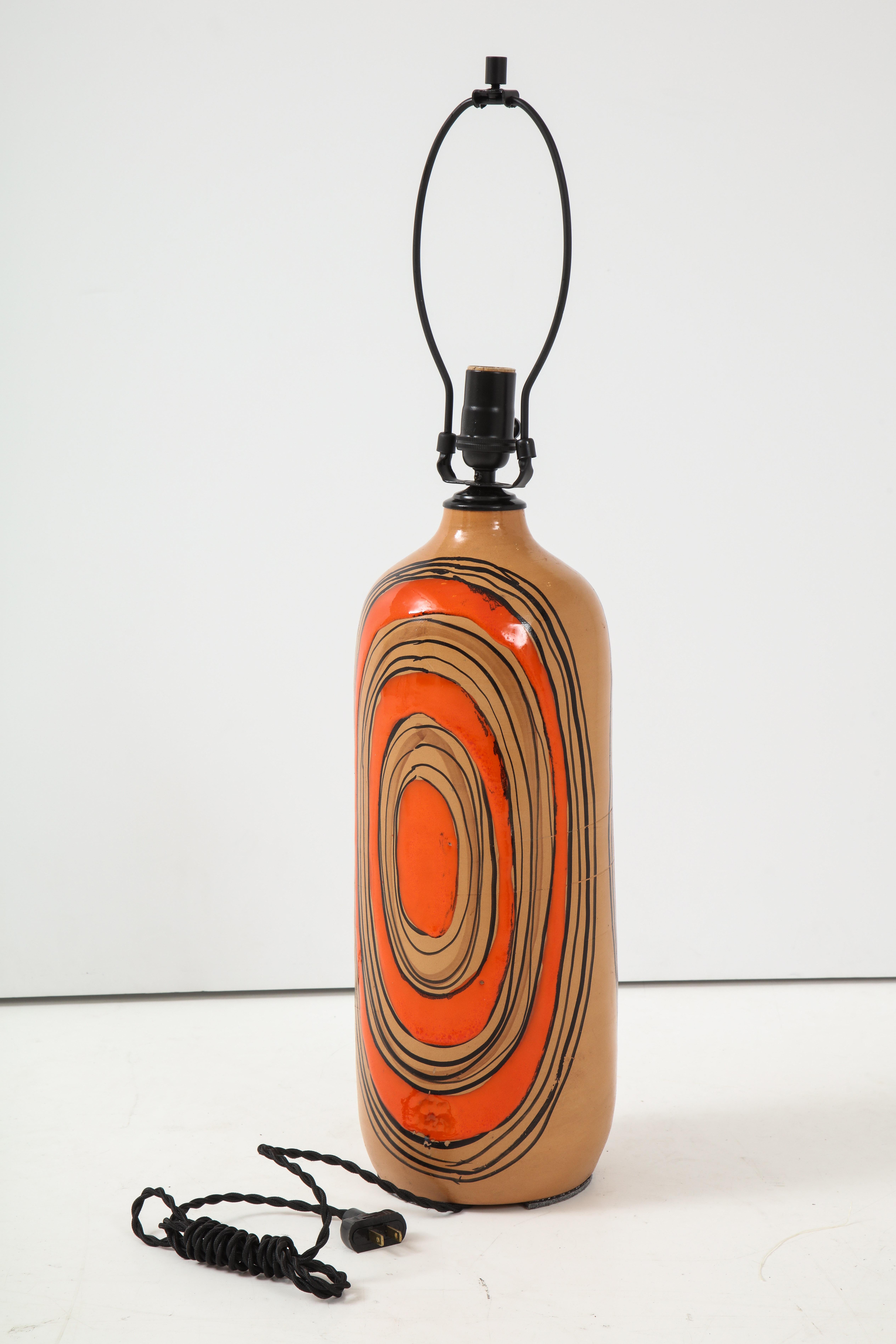 Hand-Crafted Bitossi Modernist Orange Glazed Ceramic Lamps