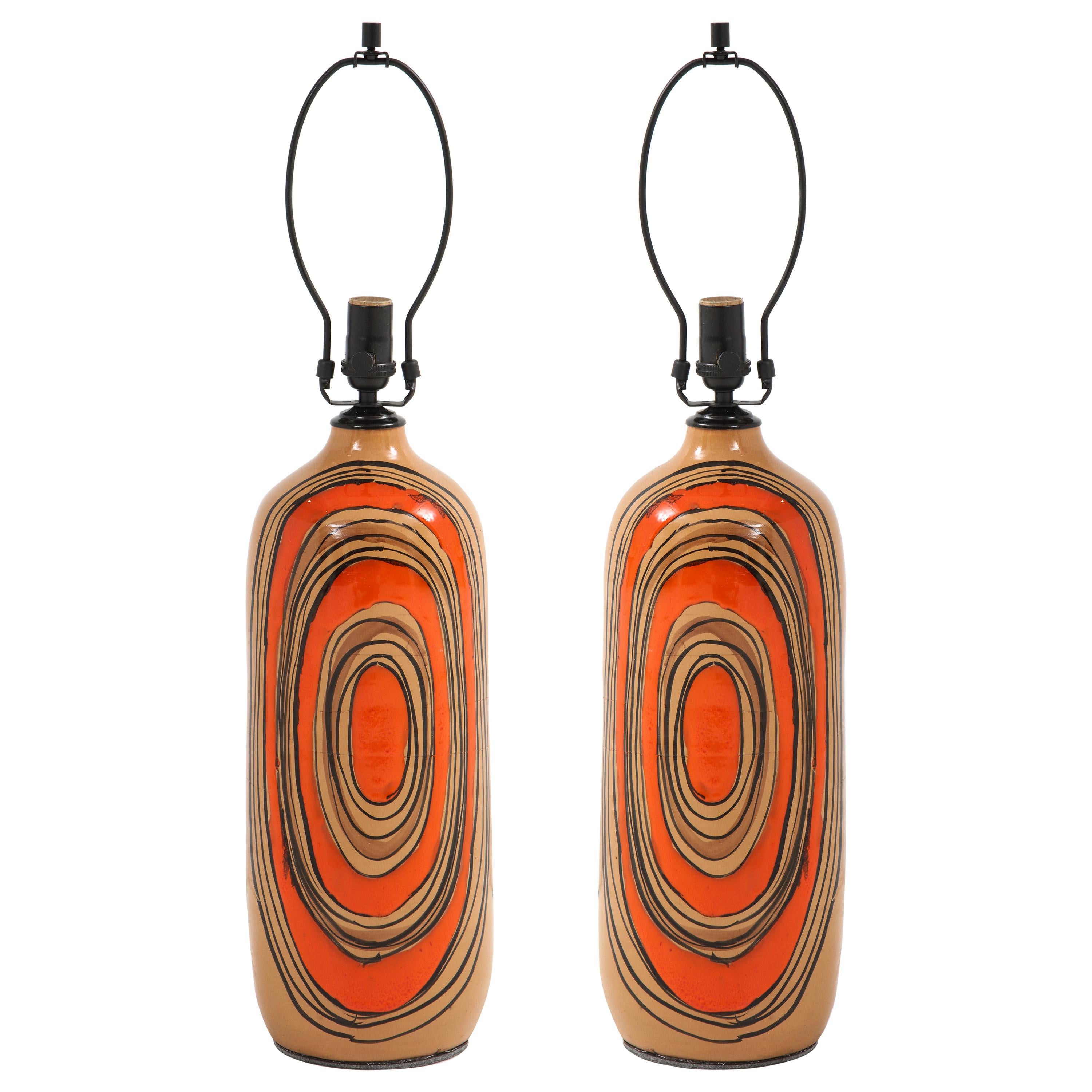 Bitossi Modernist Orange Glazed Ceramic Lamps