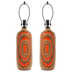 Bitossi Modernist Orange Glazed Ceramic Lamps