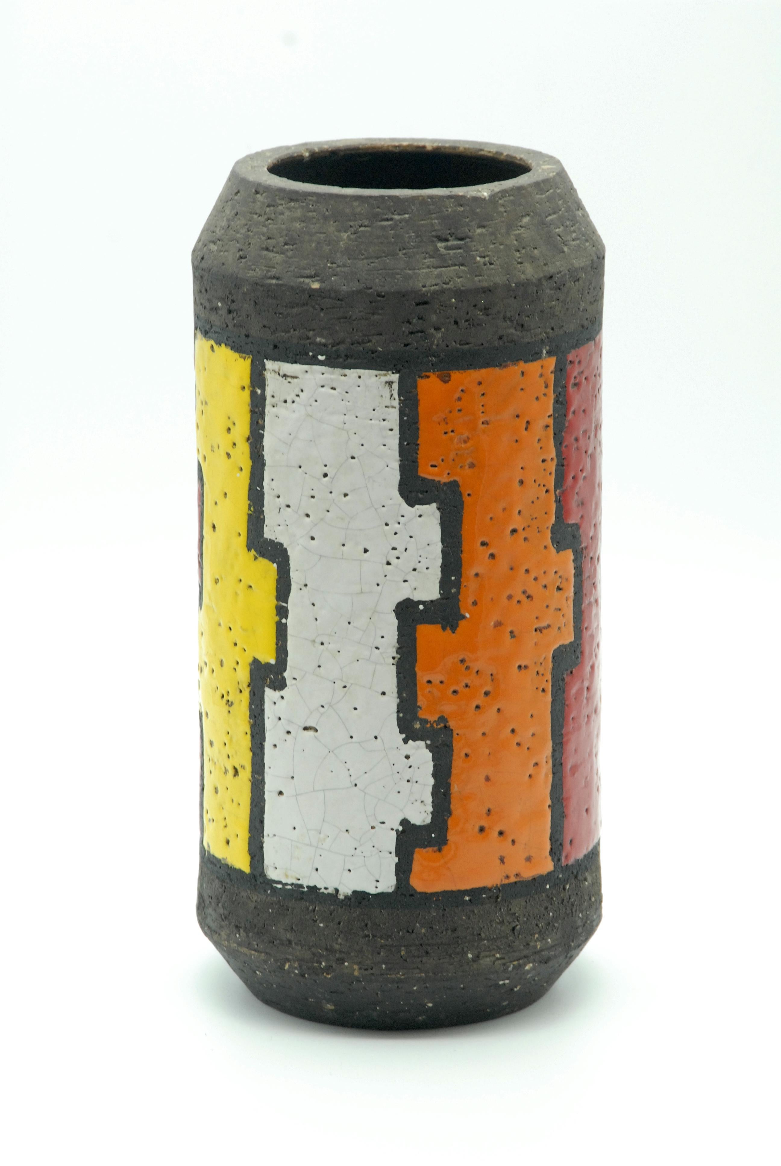 A beautiful and stunning colored 'Mondrian' series patterned vase from the late 1960s designed by Aldo Londi.