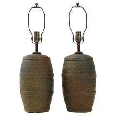 Vintage Bitossi Mossy Green Ceramic Lamps