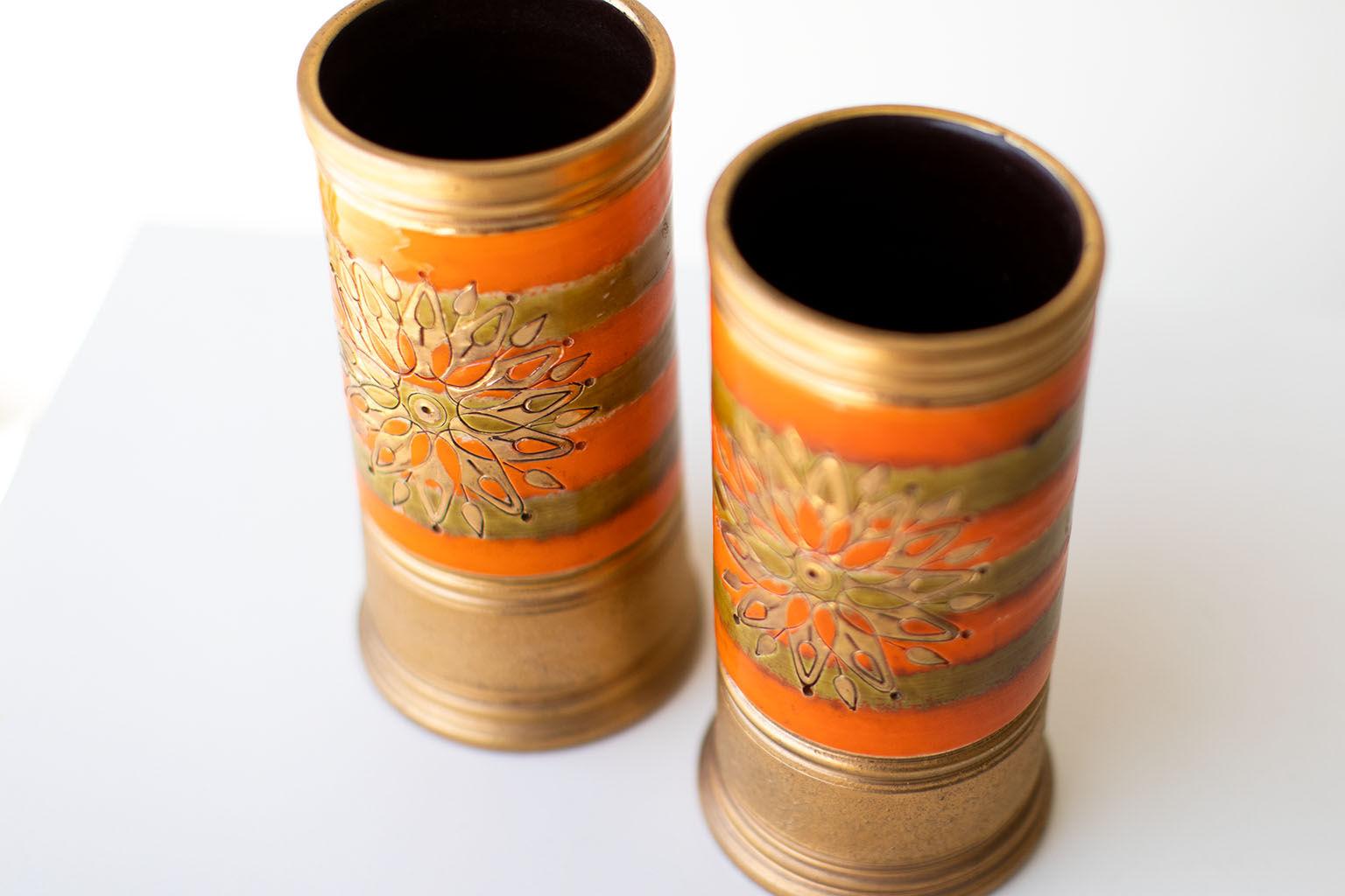 Mid-Century Modern Vases Bitossi orange et or pour Rosenthal Netter en vente