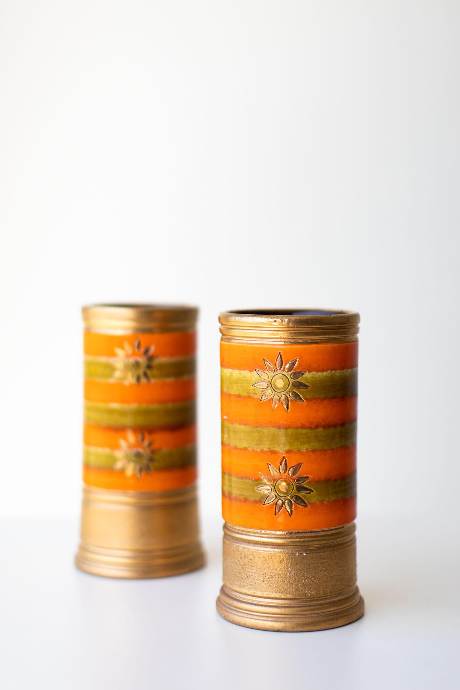 italien Vases Bitossi orange et or pour Rosenthal Netter en vente