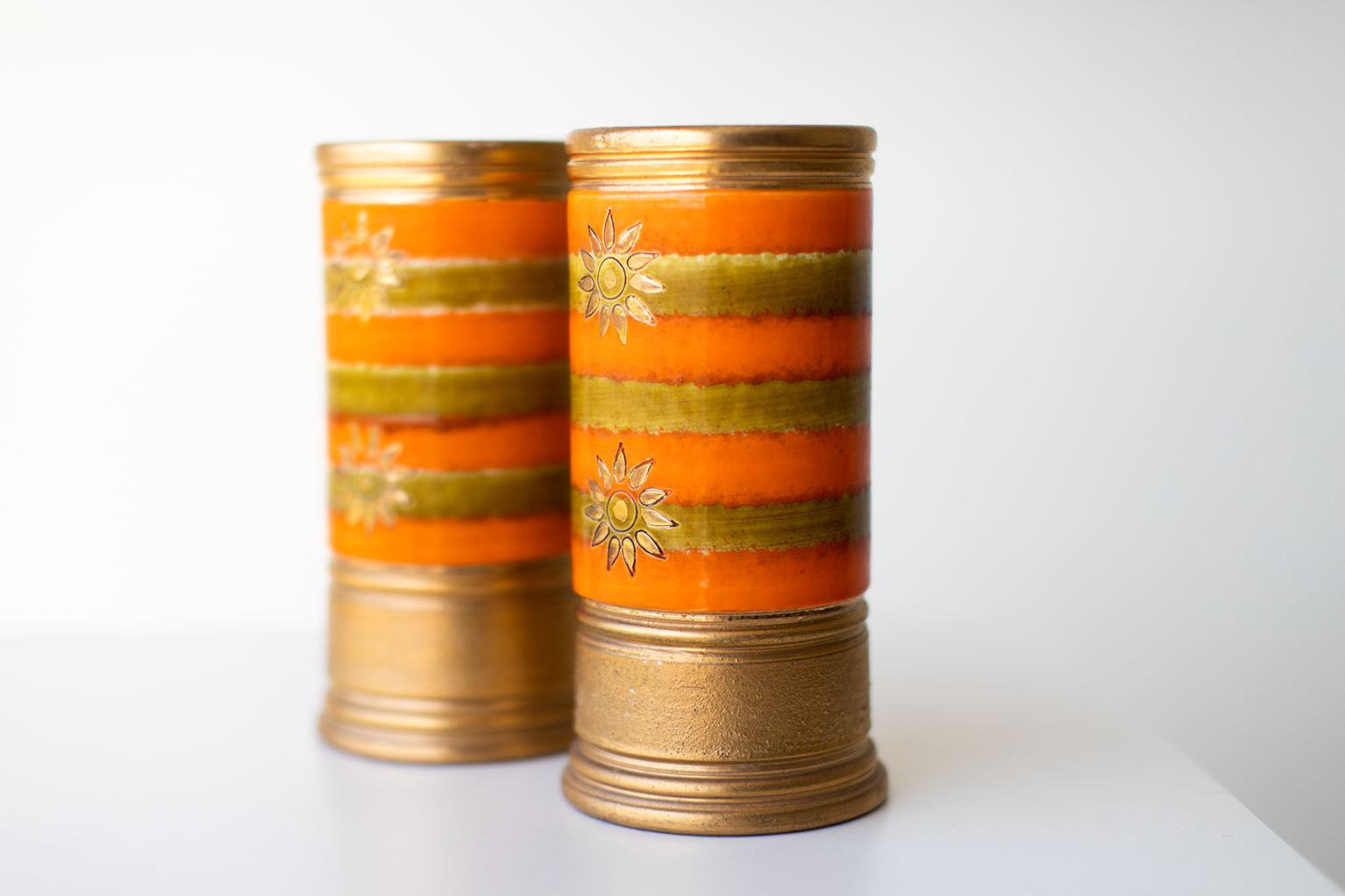 Milieu du XXe siècle Vases Bitossi orange et or pour Rosenthal Netter en vente