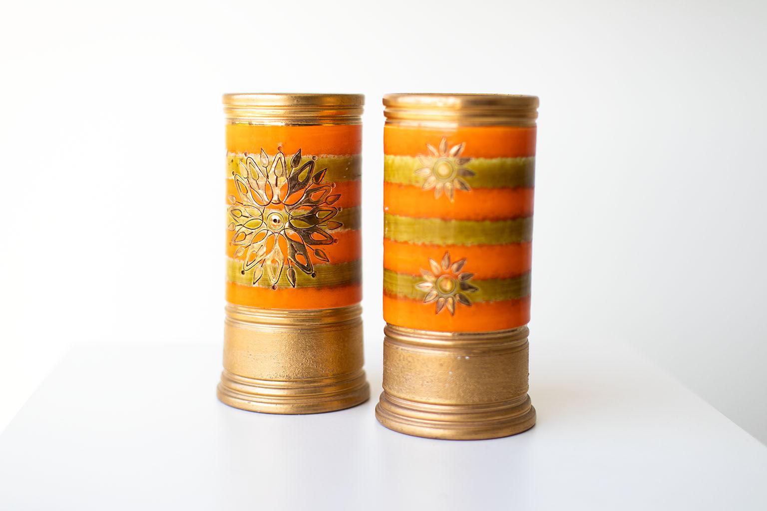 Vases Bitossi orange et or pour Rosenthal Netter en vente 1