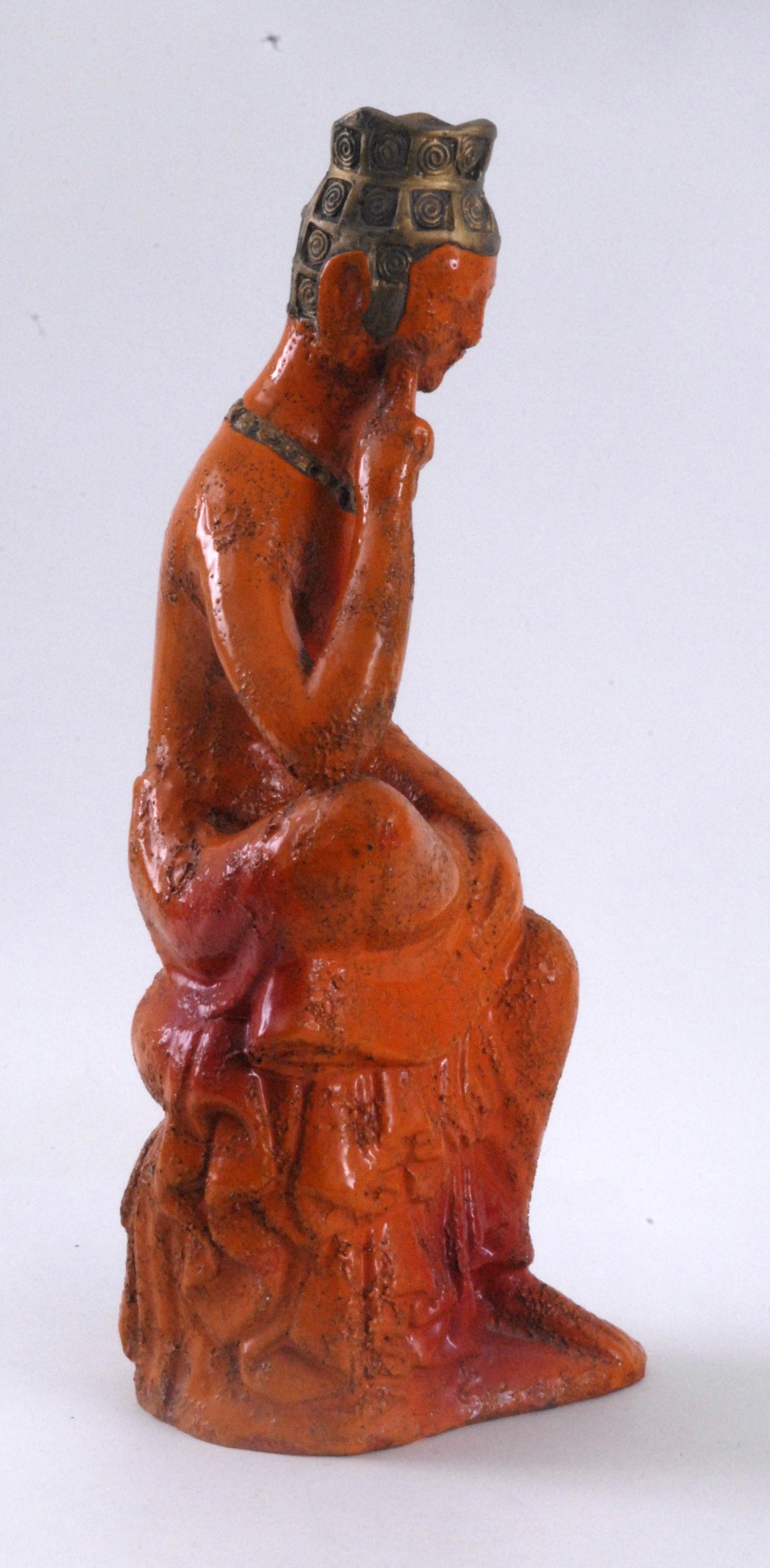 A large seated Buddha by Aldo Londi for Bitossi in 'Cinese' orange glaze.