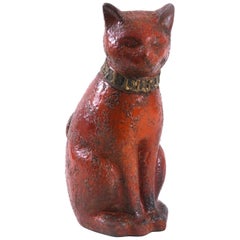 Bitossi Orange Seated Cinese Glazed Cat Aldo Londi Italy, circa 1965