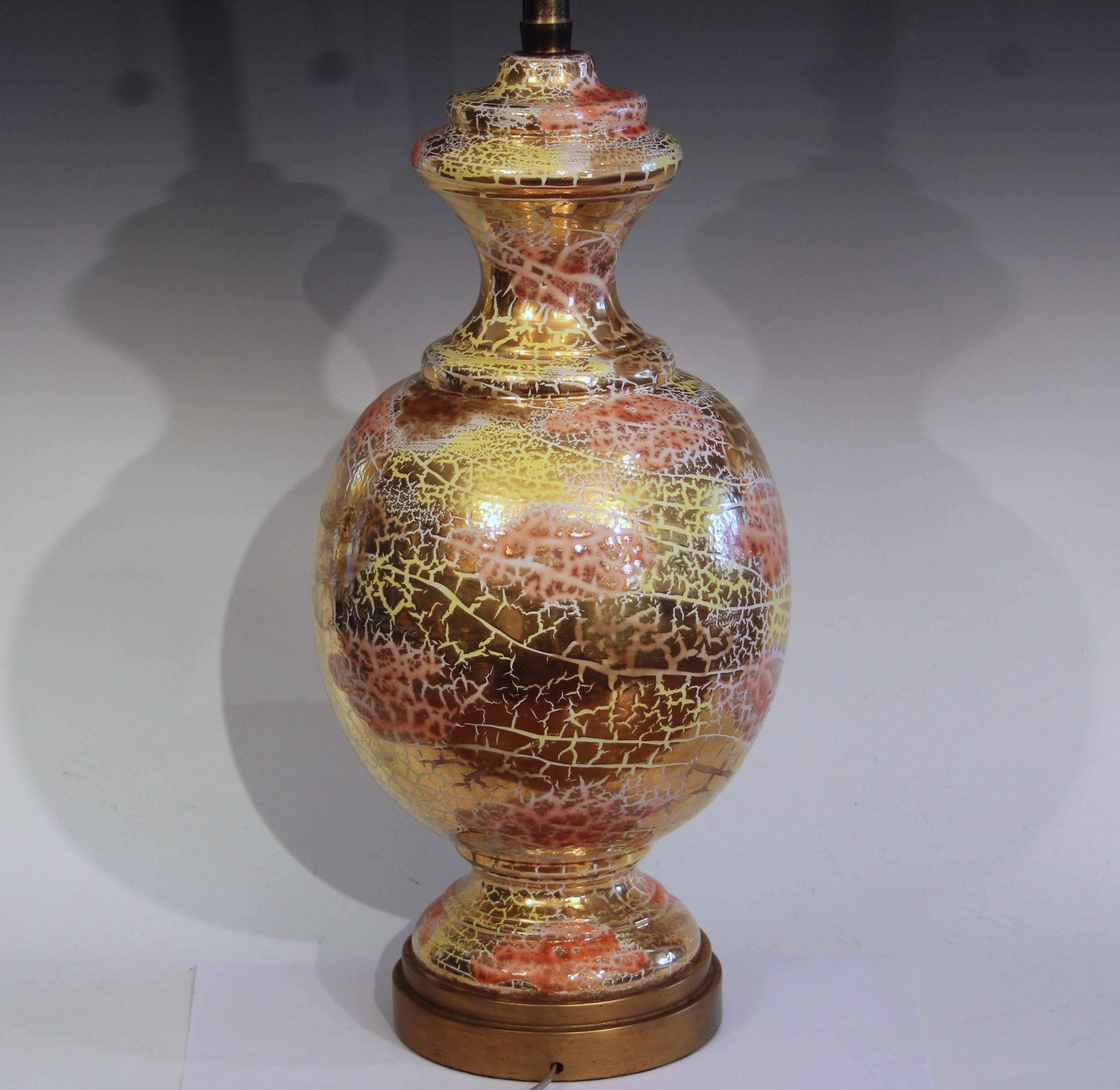 Mid-Century Modern Bitossi Oro Rotto Lamp Huge Pottery Londi Vase Gilt Italian Raymor Marbro