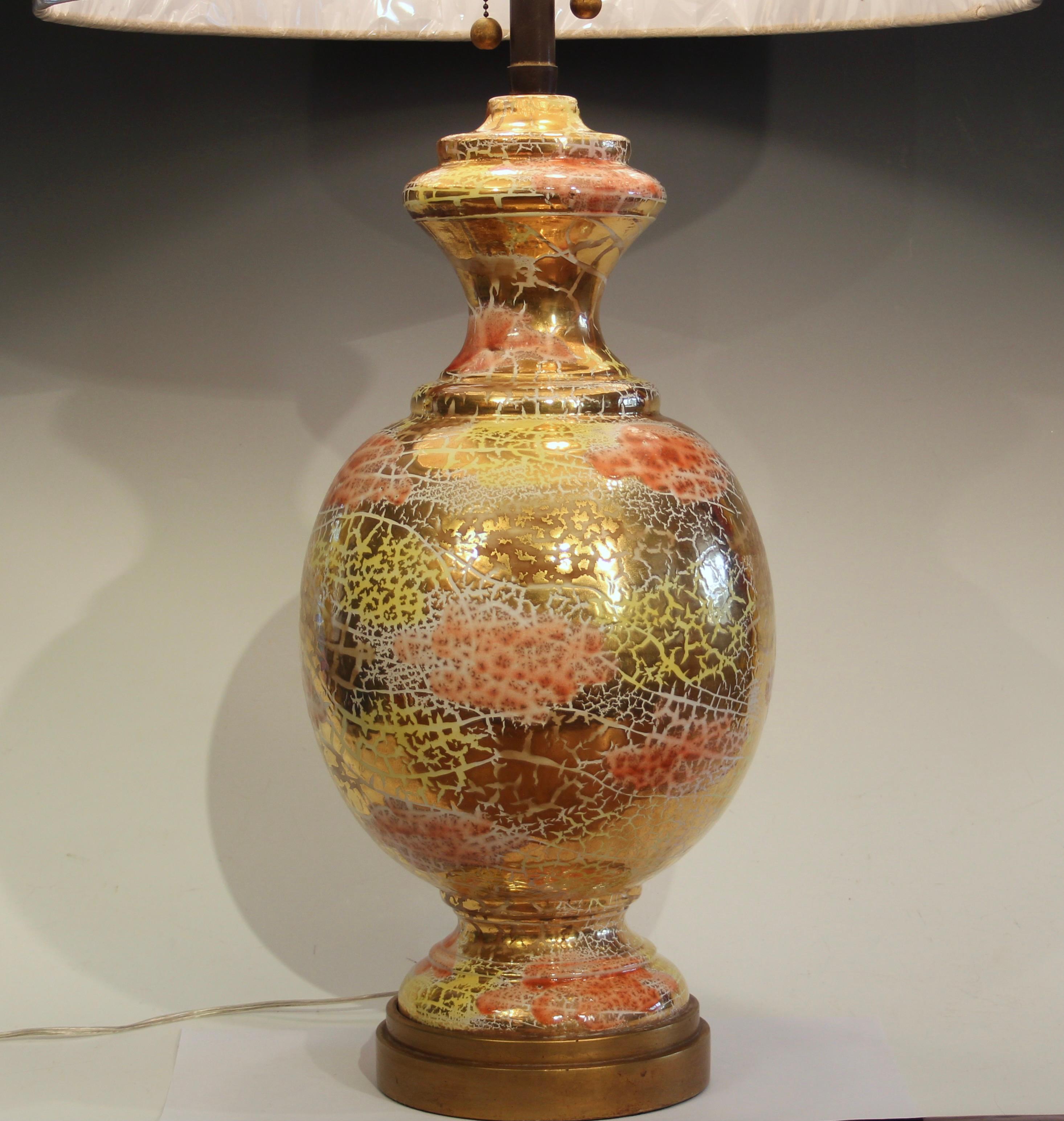Turned Bitossi Oro Rotto Lamp Huge Pottery Londi Vase Gilt Italian Raymor Marbro
