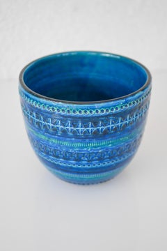 Grand bol ou pot à fleurs Bitossi bleu Rimini, par Aldo Londi, Italie