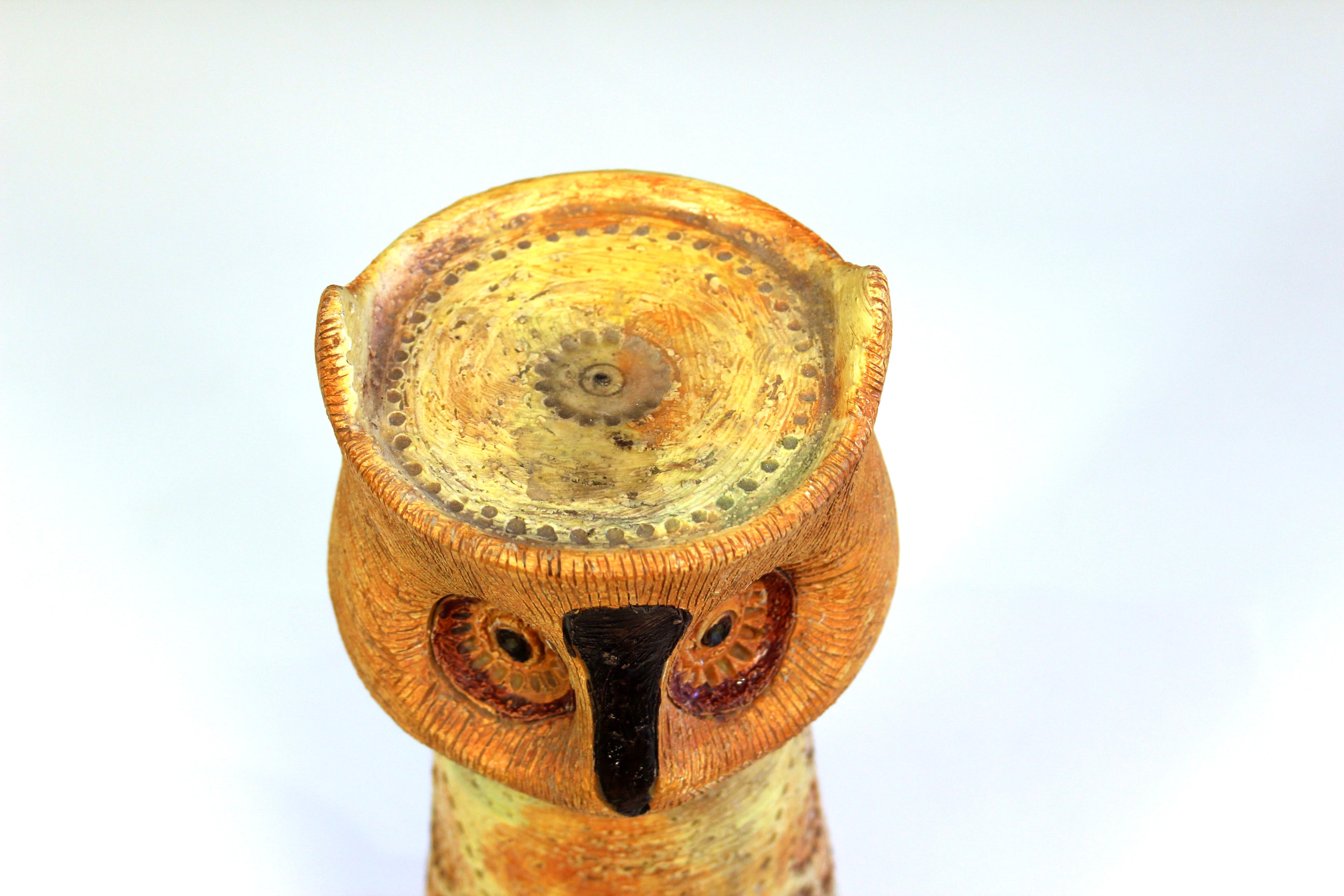 Hand-Crafted Bitossi Pottery Londi Rimini Yellow Owl Figure Candle Italian Raymor Ceramic