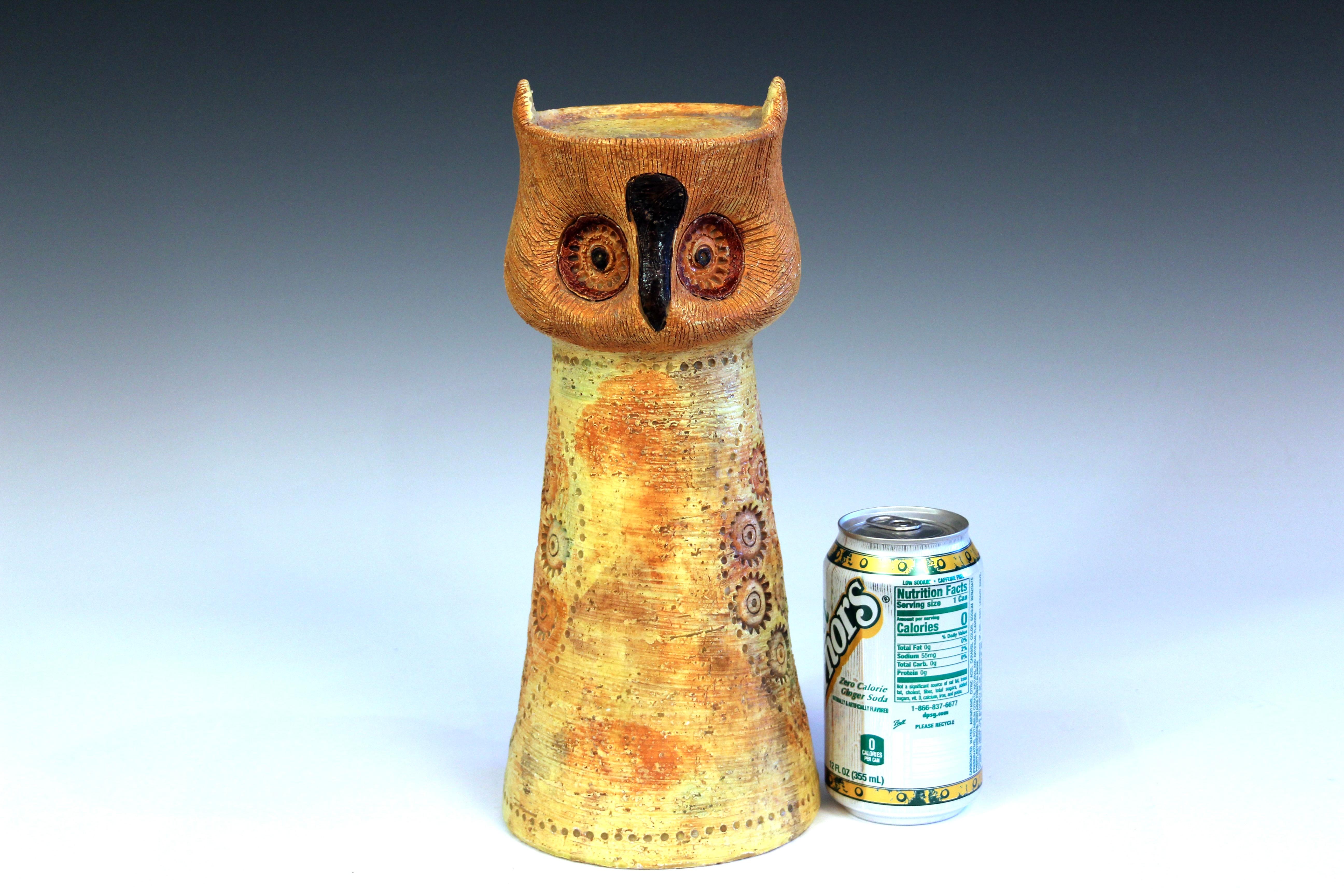 Mid-20th Century Bitossi Pottery Londi Rimini Yellow Owl Figure Candle Italian Raymor Ceramic