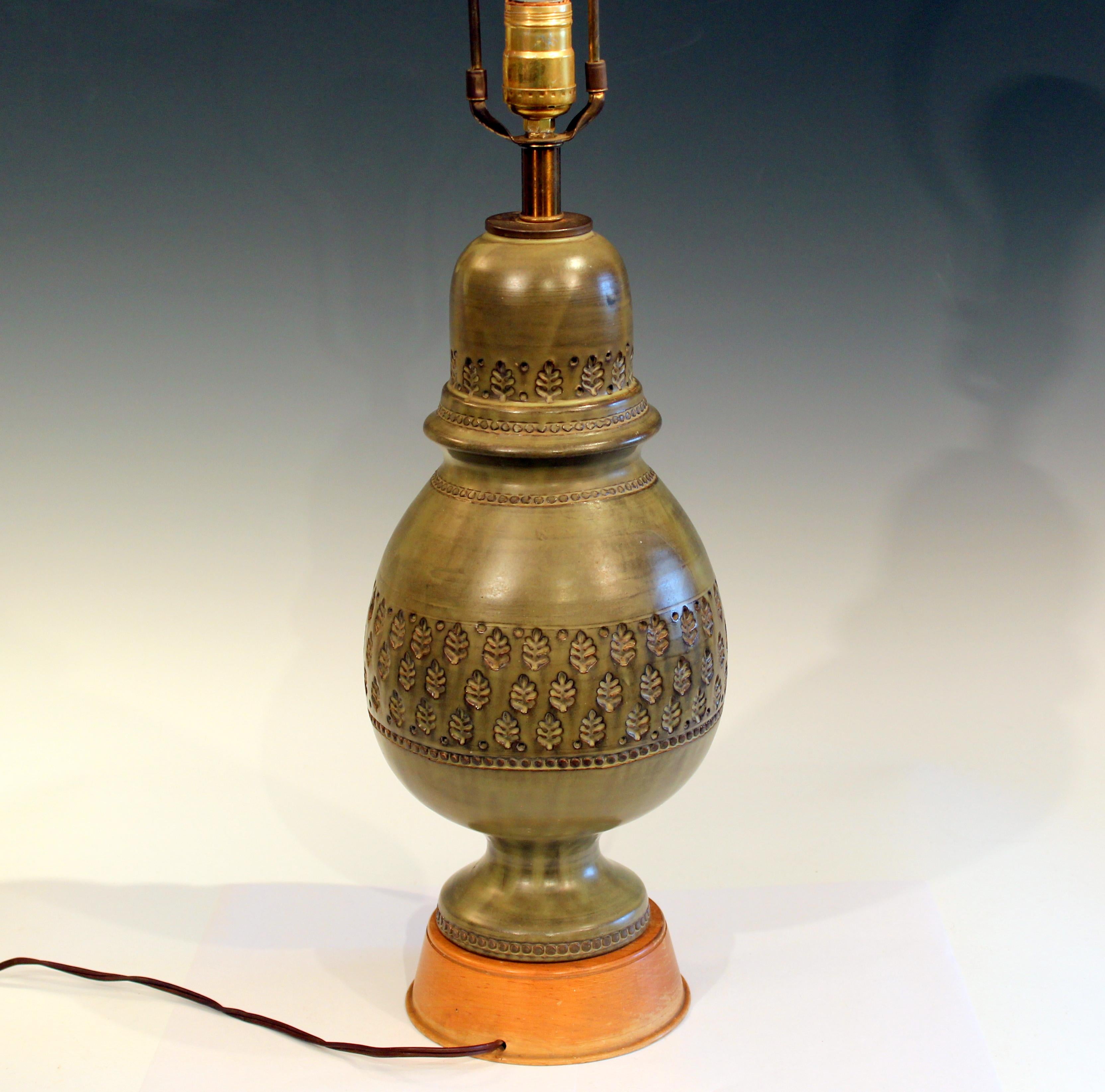 Turned Bitossi Pottery Londi Vase Italian Raymor Olive Green Ceramic 1960s Lamp