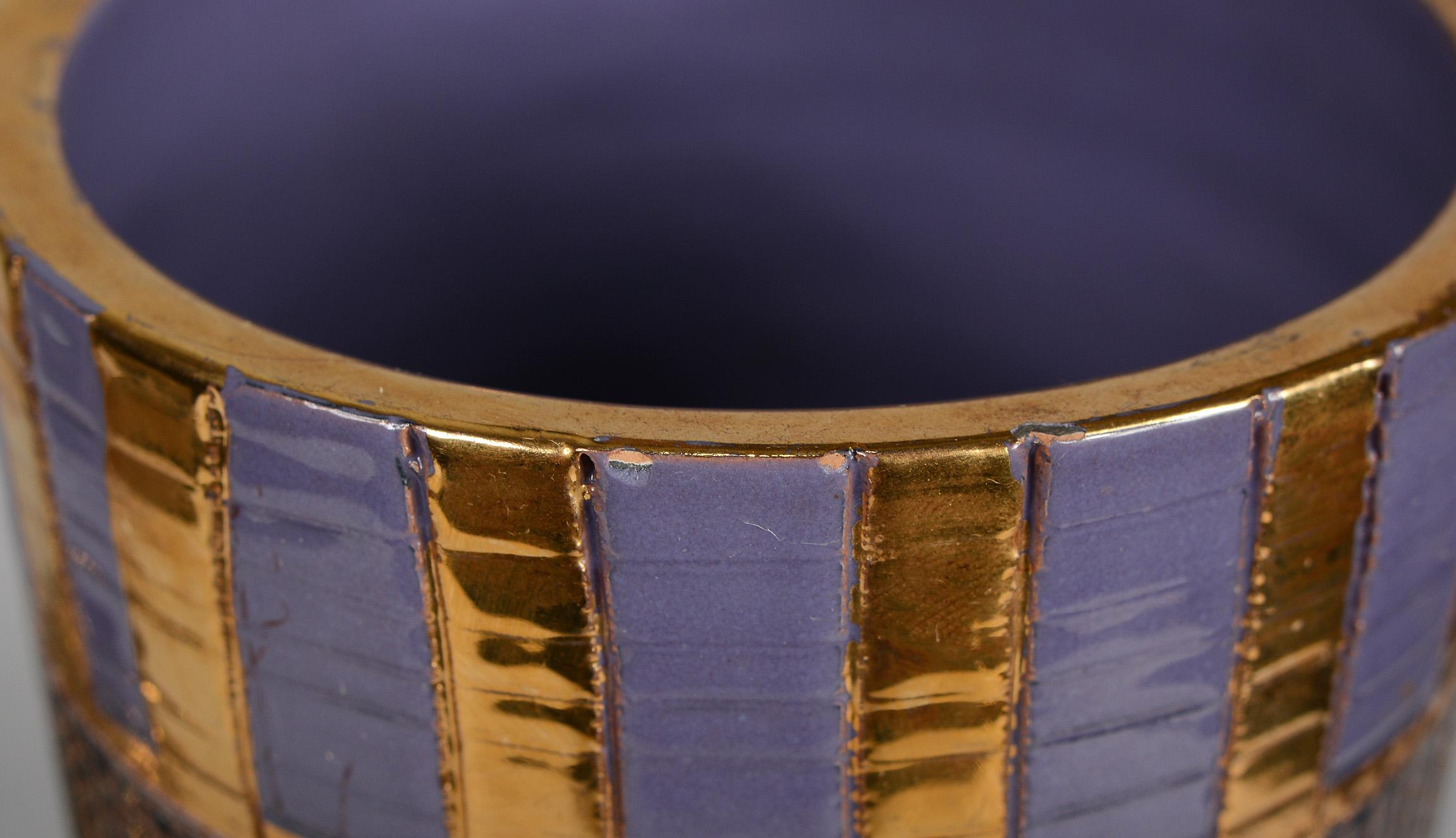 Bitossi Pottery Sgrafitto Seta Covered Jar Gold Purple Black 5