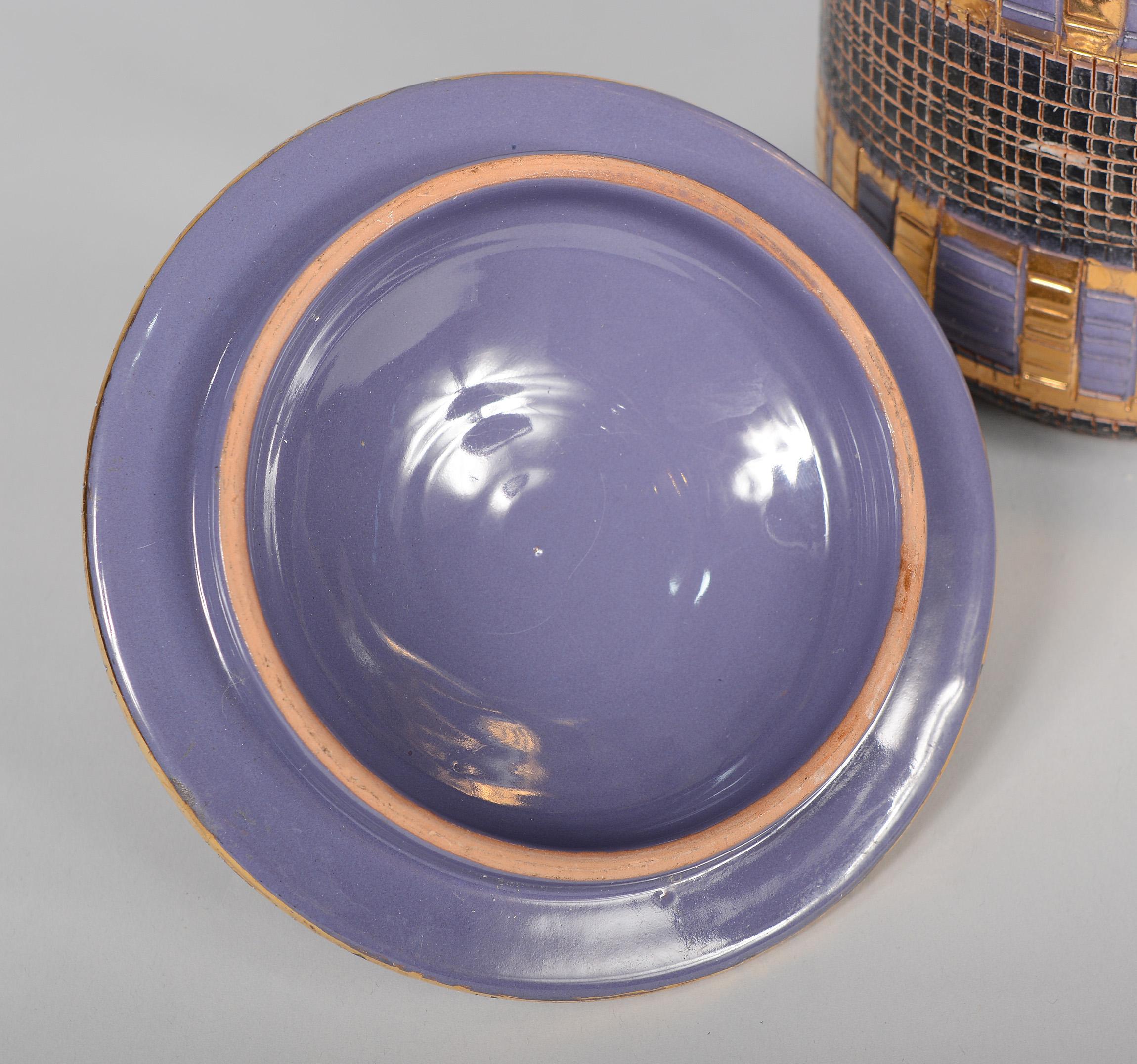 Mid-20th Century Bitossi Pottery Sgrafitto Seta Covered Jar Gold Purple Black