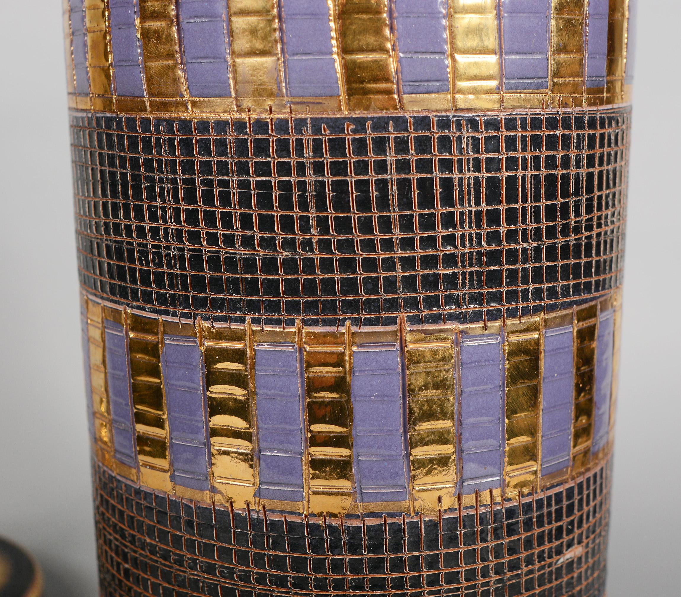 Bitossi Pottery Sgrafitto Seta Covered Jar Gold Purple Black 1