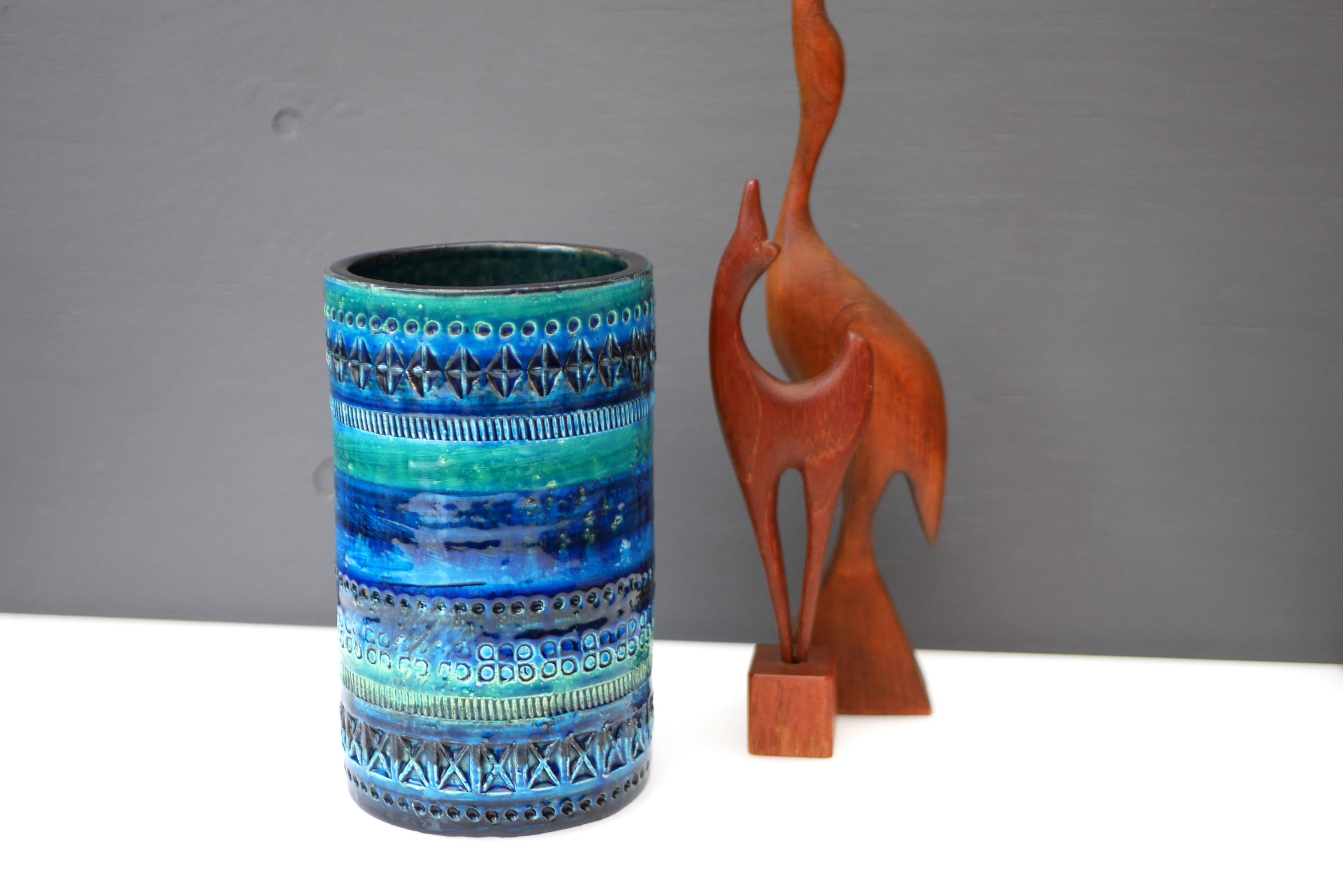 Vase Bitossi bleu Rimini, par Aldo Londi, Italie Bon état - En vente à Skarpnäck, SE