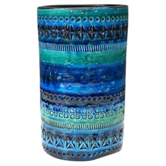 Retro Bitossi pottery vase, Rimini Blue, By Aldo Londi, Italy