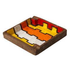 Bitossi Raymor Ashtray Bowl, Ceramic, Abstract Orange Yellow, Signed