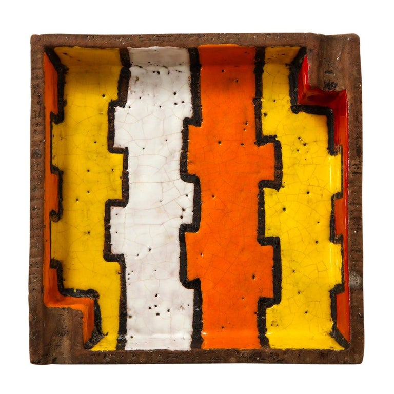 Bitossi Raymor Ashtray Bowl, Ceramic, Abstract Orange Yellow, Signed at ...