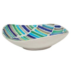 Bitossi Raymor Bagni Tray Bowl Stripes Blue Signed, Italy, 1960s
