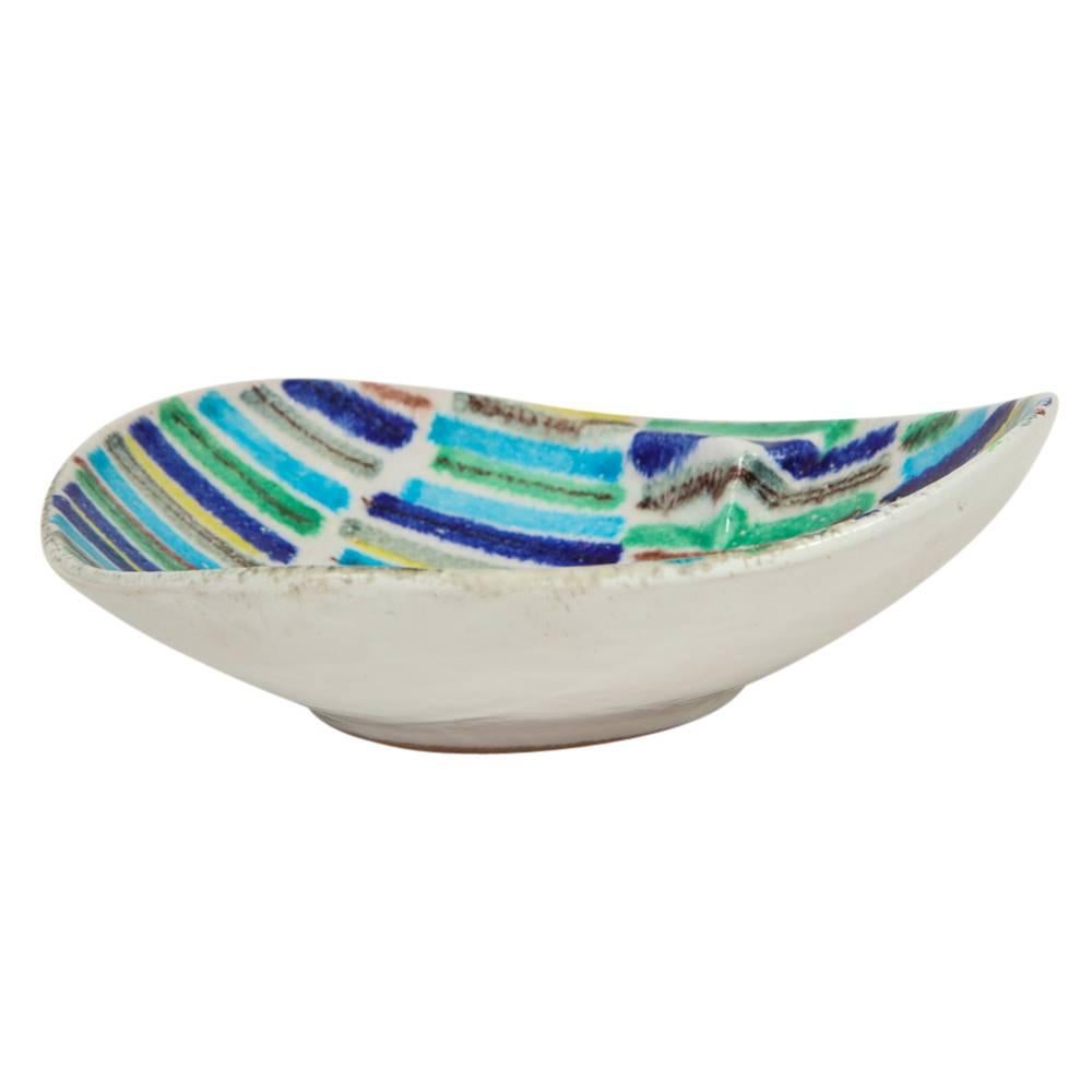 Ceramic Bitossi Raymor Bagni Tray Bowl Stripes Blue Signed, Italy, 1960s