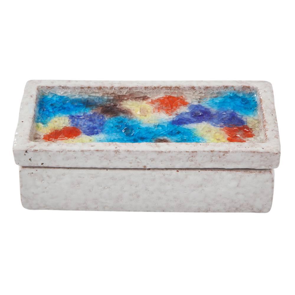 Bitossi for Raymor Box, Ceramic, Fused Glass, White, Orange, Blue, Signed In Good Condition For Sale In New York, NY