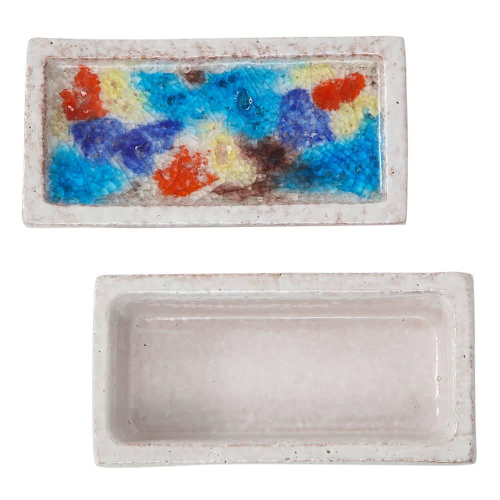 Bitossi for Raymor Box, Ceramic, Fused Glass, White, Orange, Blue, Signed For Sale 1
