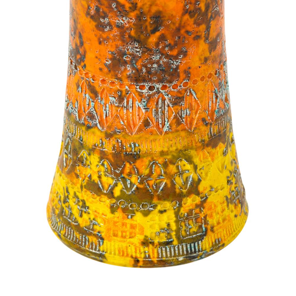 Mid-Century Modern Bitossi Raymor Ceramic Vase Orange Yellow Camouflage Signed Italy, 1960s