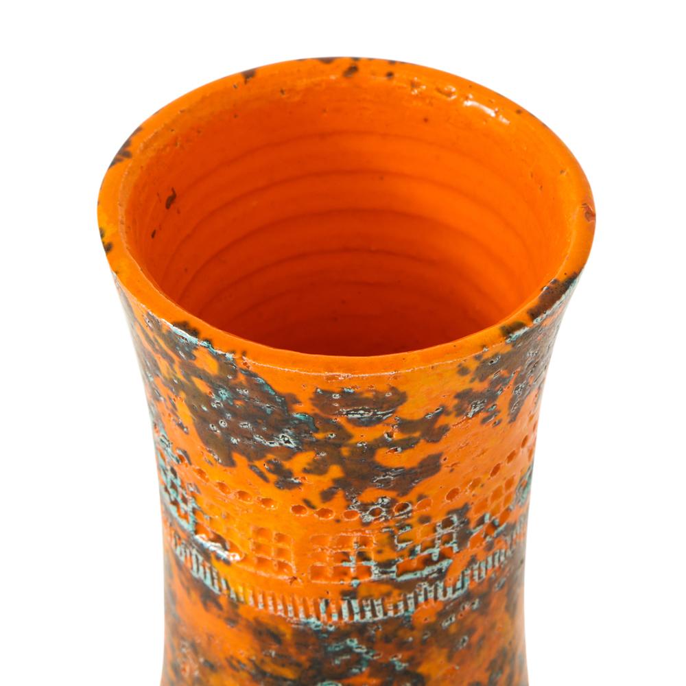 Bitossi Raymor Ceramic Vase Orange Yellow Camouflage Signed Italy, 1960s In Good Condition In New York, NY